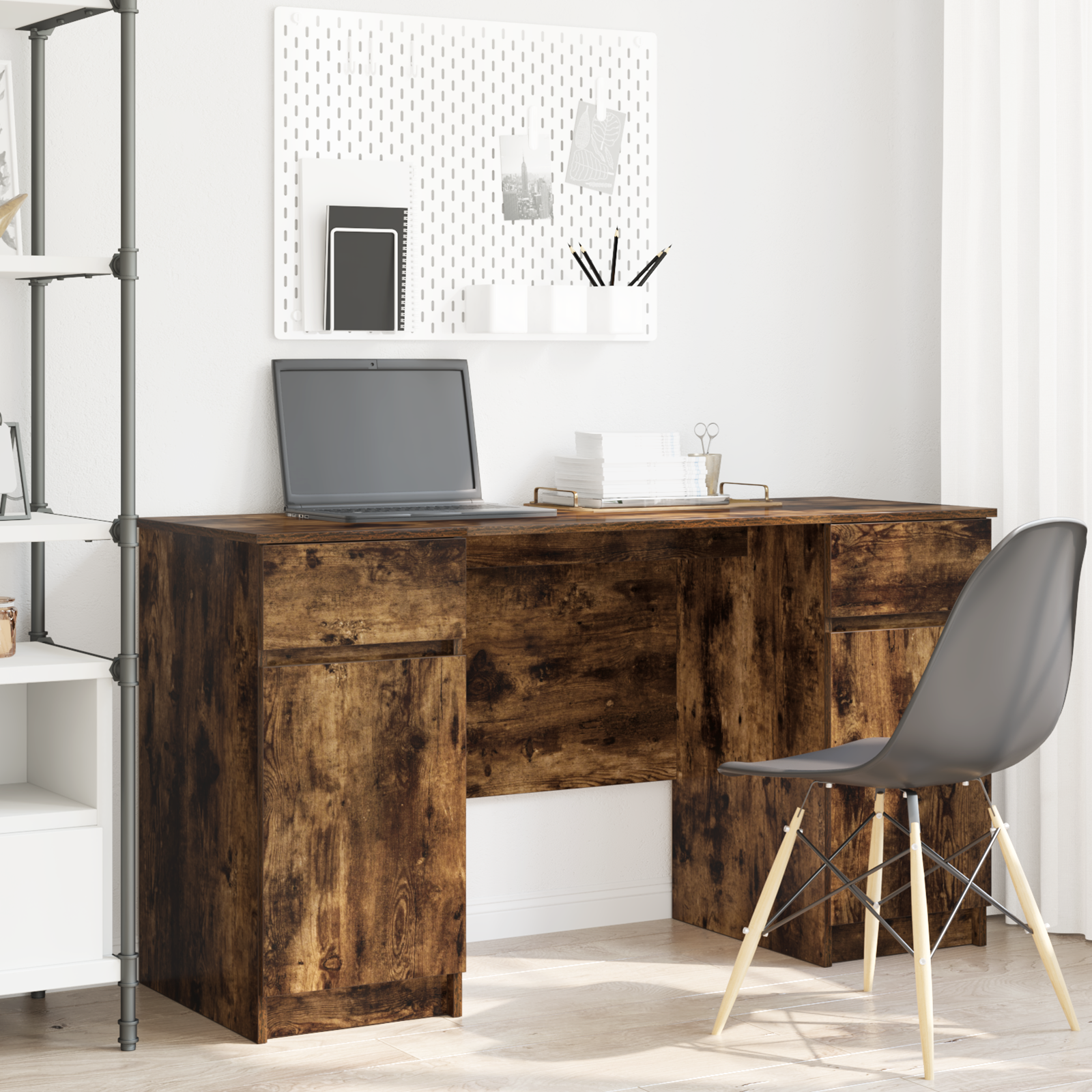 Desk Smoked Oak 140x49x76 cm Engineered Wood