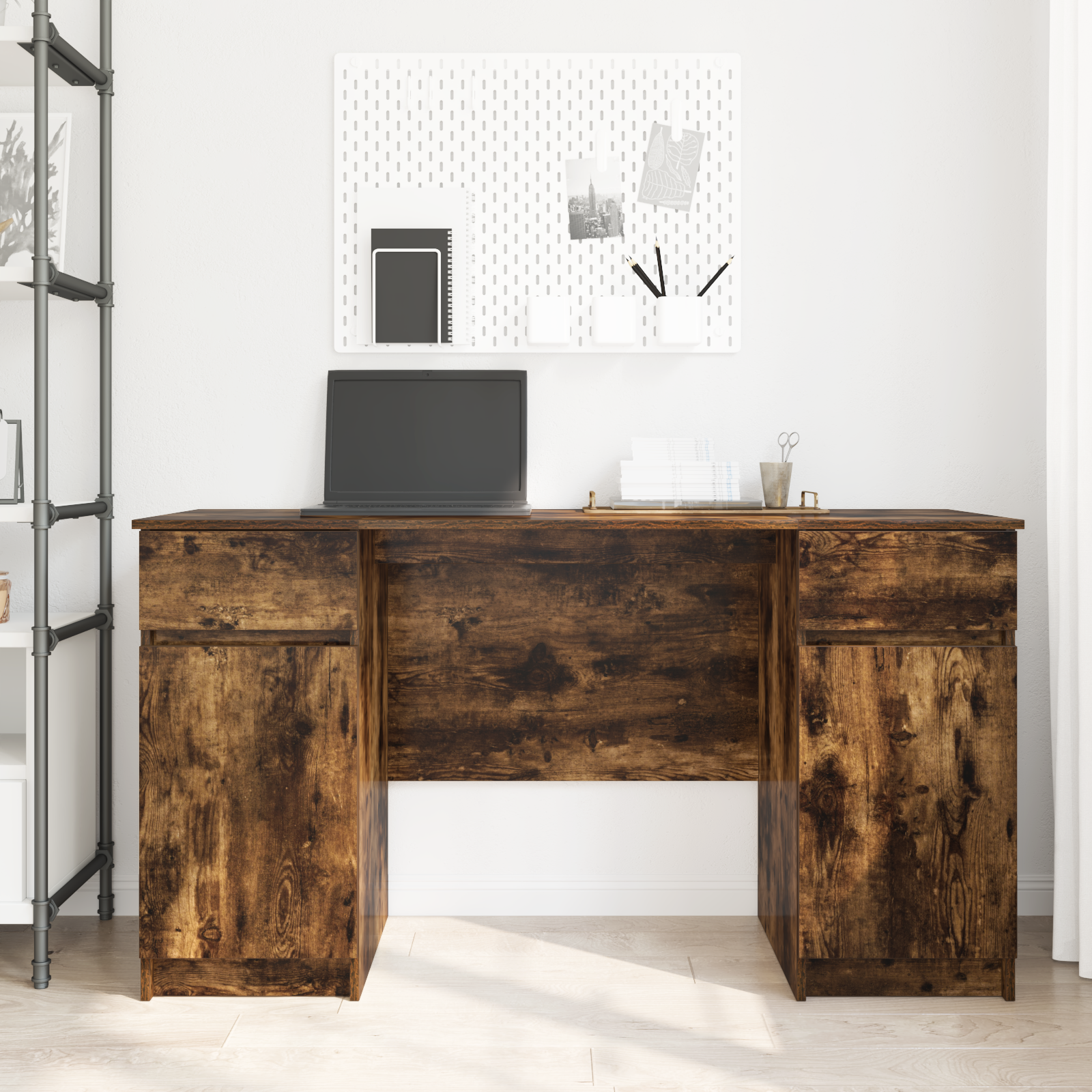 Desk Smoked Oak 140x49x76 cm Engineered Wood - Image 4