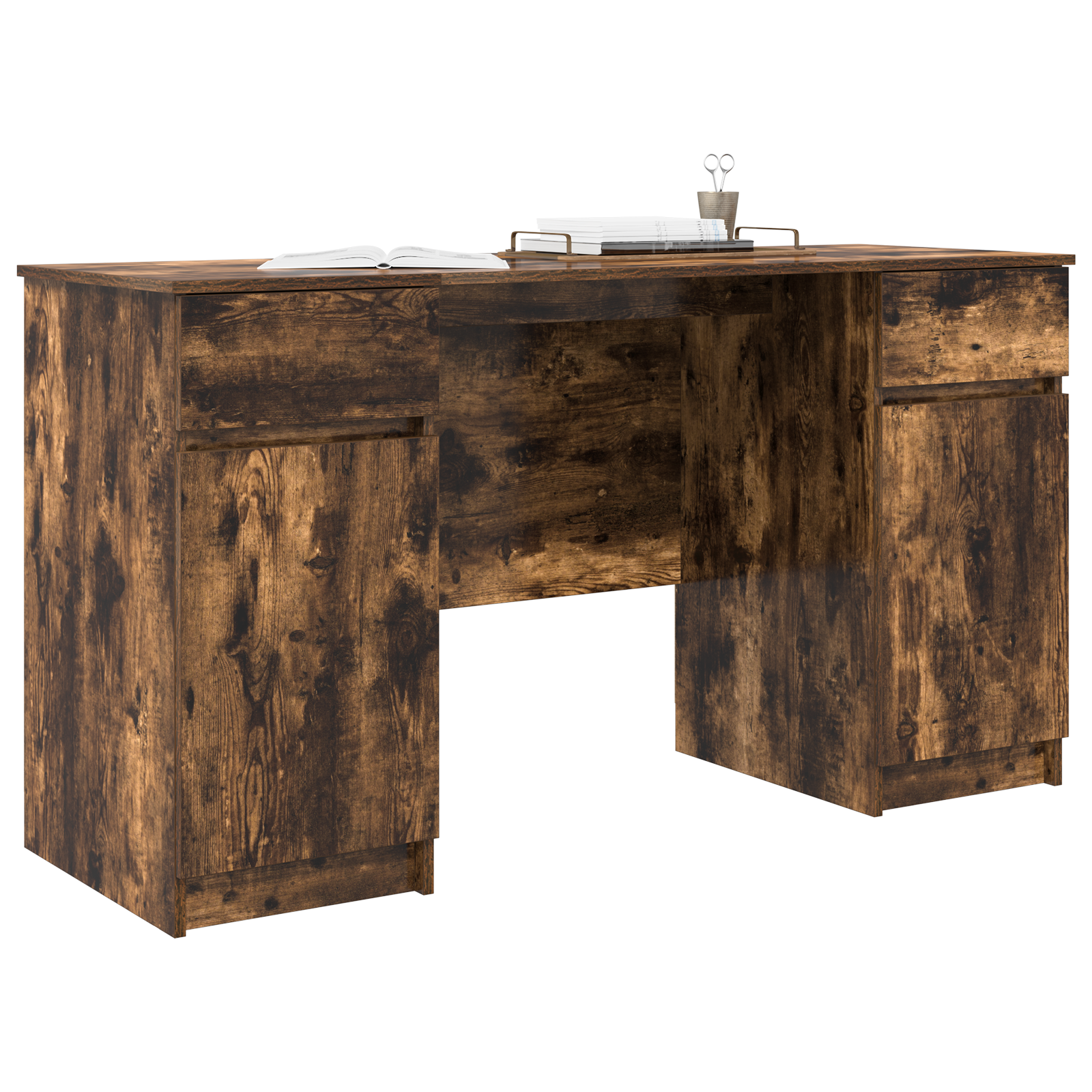 Desk Smoked Oak 140x49x76 cm Engineered Wood - Image 3