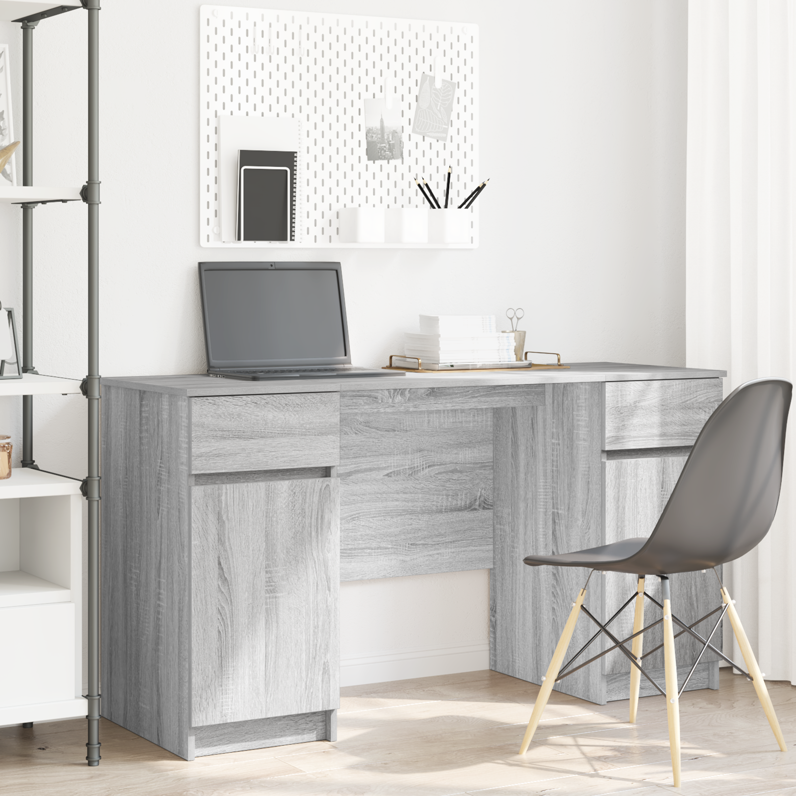 Desk Grey Sonoma 140x49x76 cm Engineered Wood