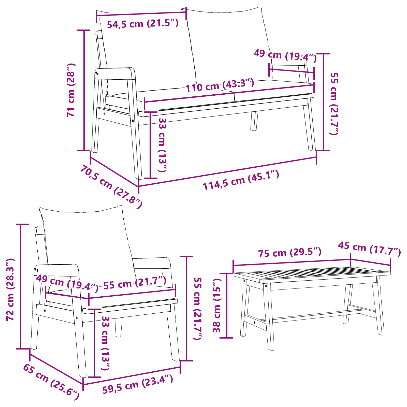 4 части бистро комплект с възглавници от масивна акациева дървесина - Image 10