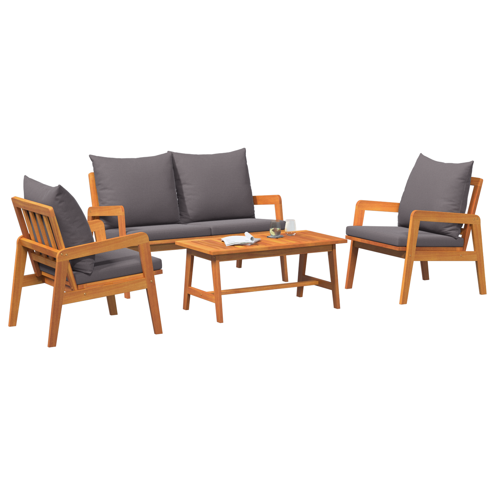 4 части бистро комплект с възглавници от масивна акациева дървесина - Image 3