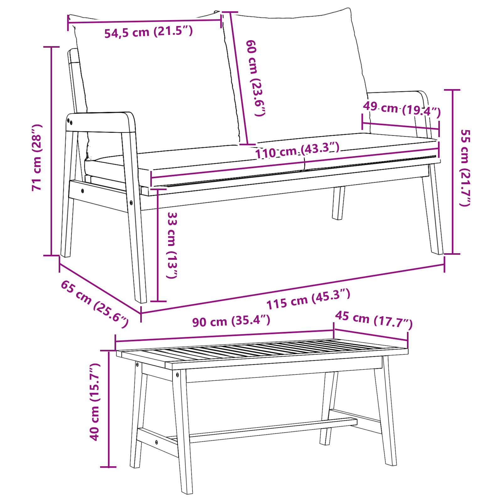 Комплект Бистро от 3 части с възглавнички от масивна акациева дървесина - Image 9