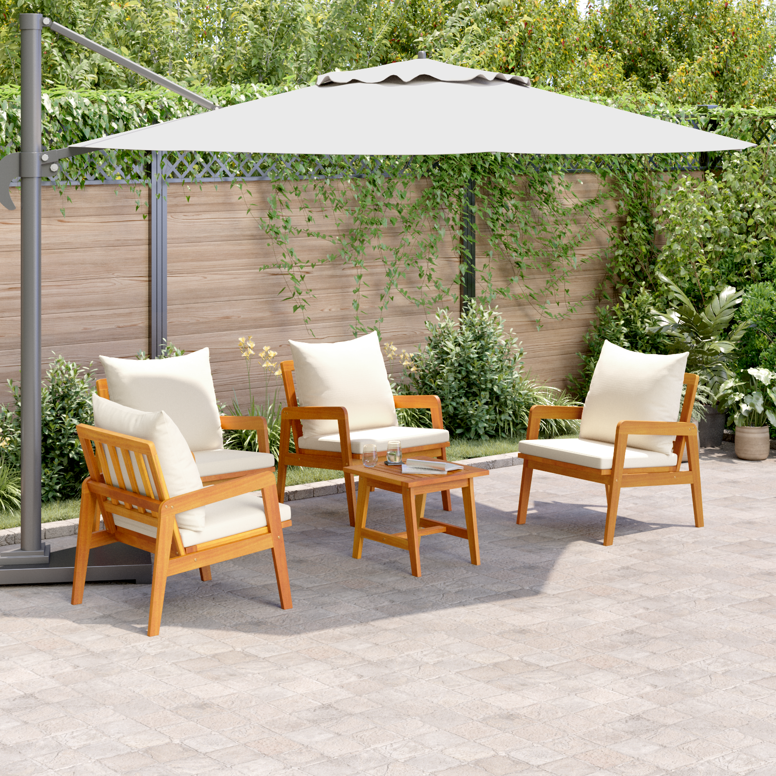 Комплект бюфет с 5 части с възглавнички от масивна акациева дървесина - Image 4