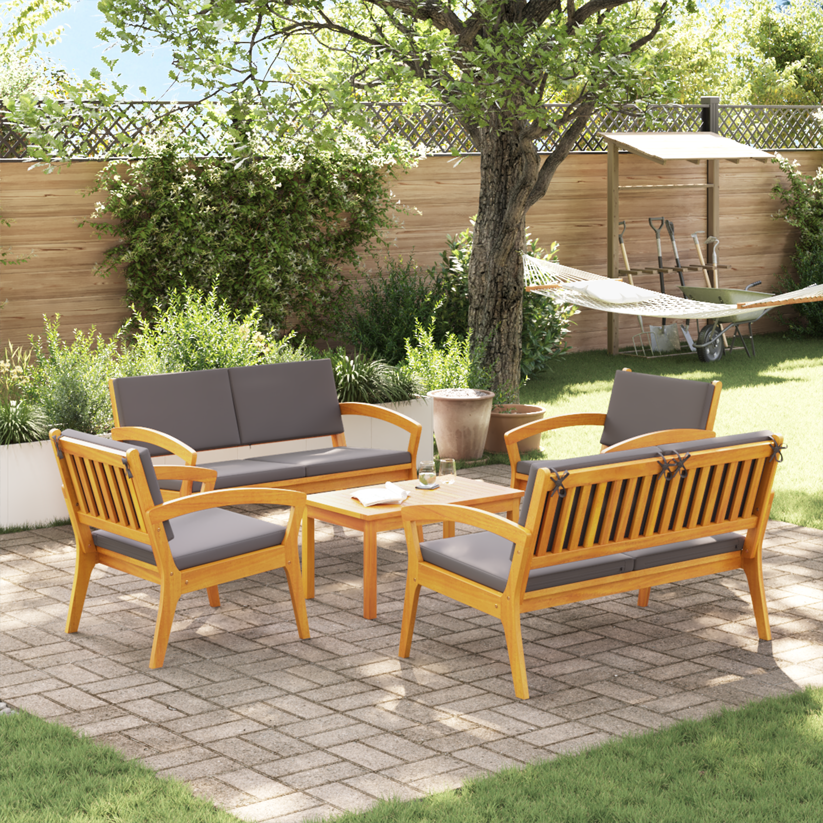 5-delige Bistro Set met Kussens van Massief Acacia