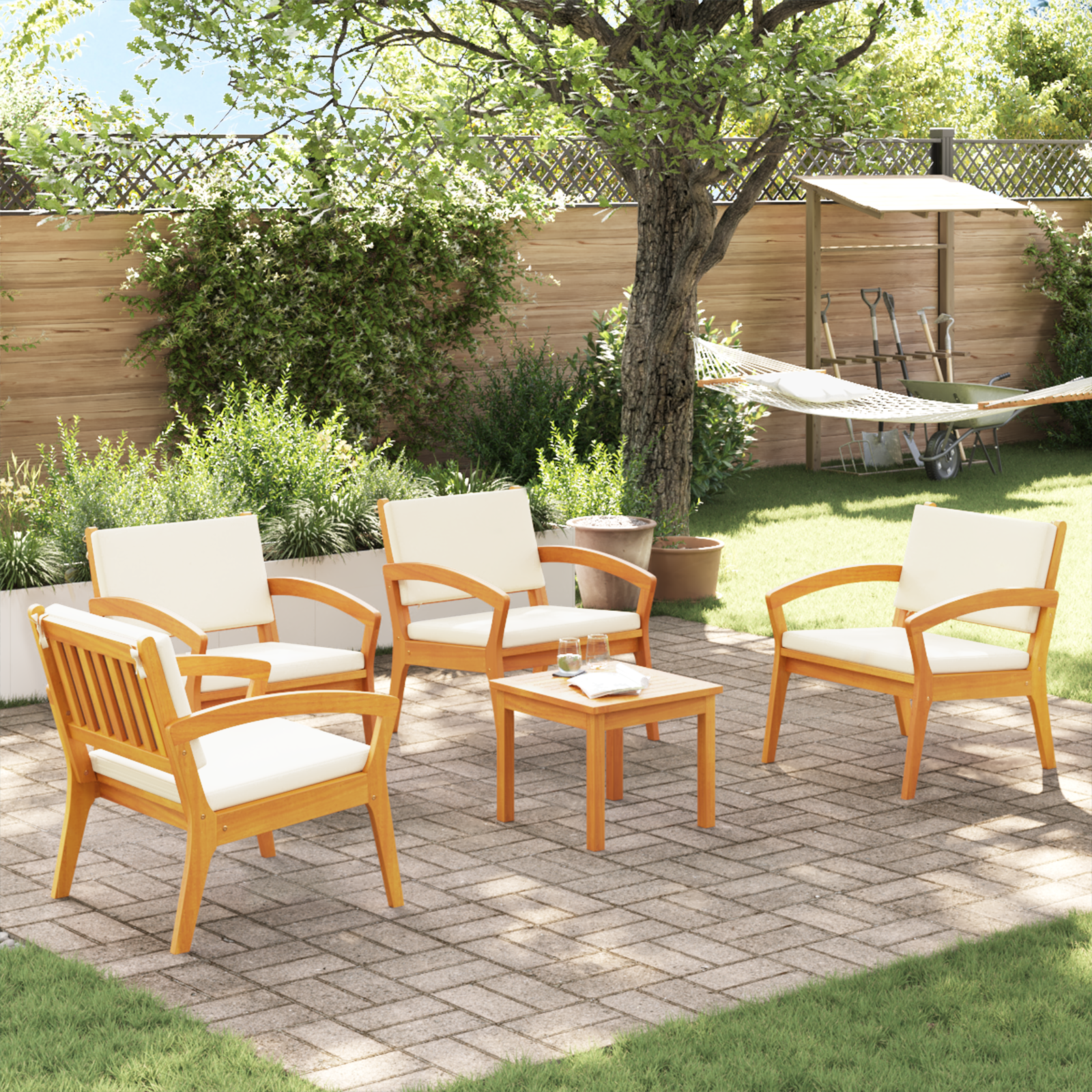 5-delige Bistro Set met Kussens van Massief Acaciahout