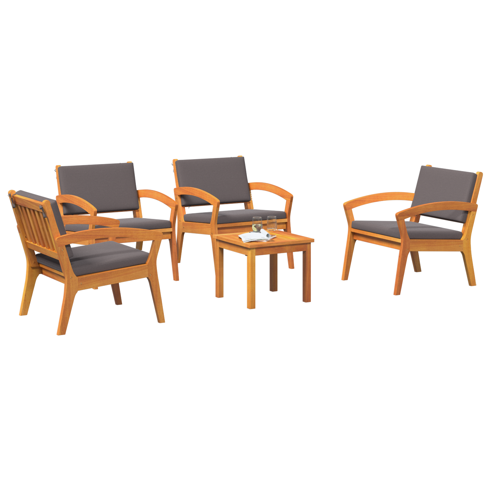 5-Piece Bistro Set with Cushions - Solid Acacia Wood - Image 3