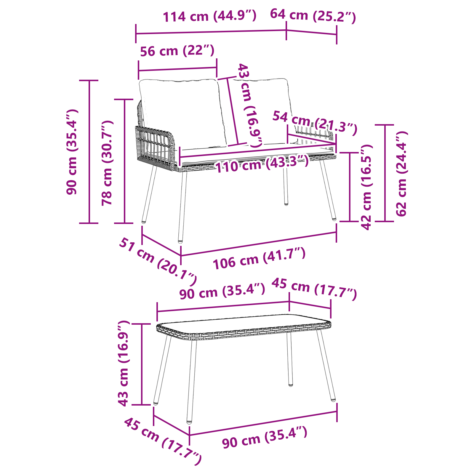 2 Piece Garden Dining Set with Cushions Black Poly Rattan - Image 11