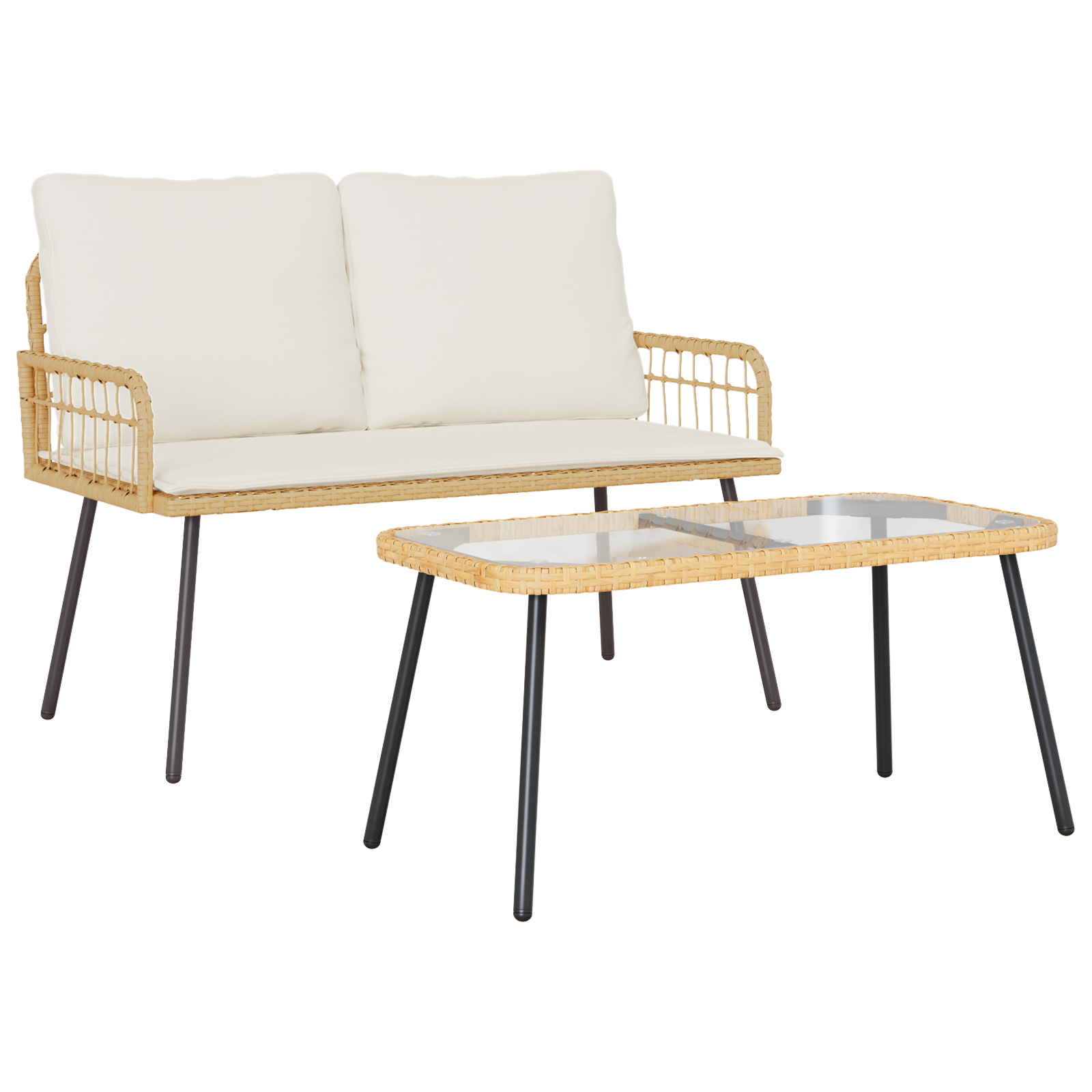 2 Piece Garden Dining Set with Cushions Natural Poly Rattan - Image 2