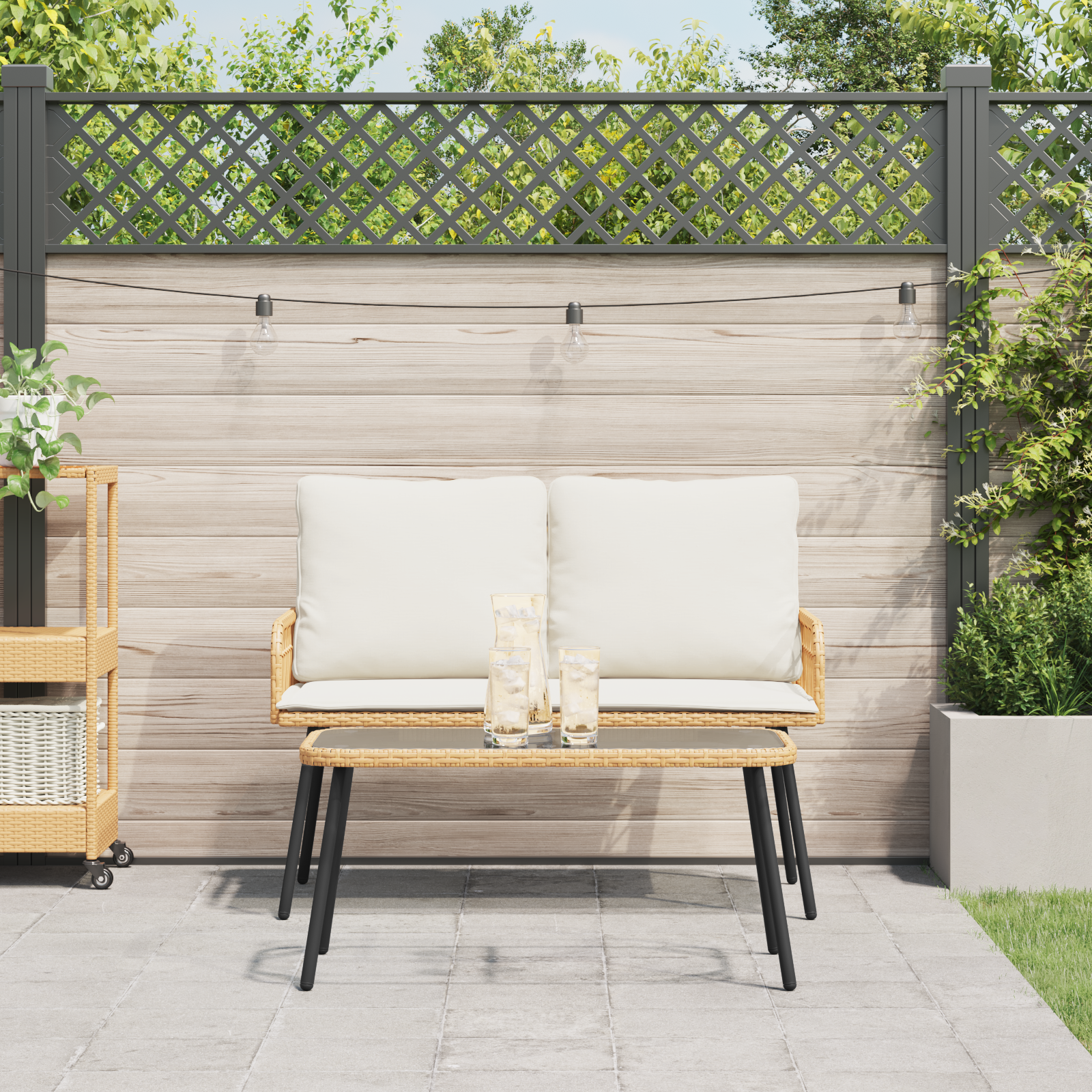 2 Piece Garden Dining Set with Cushions Natural Poly Rattan - Image 4