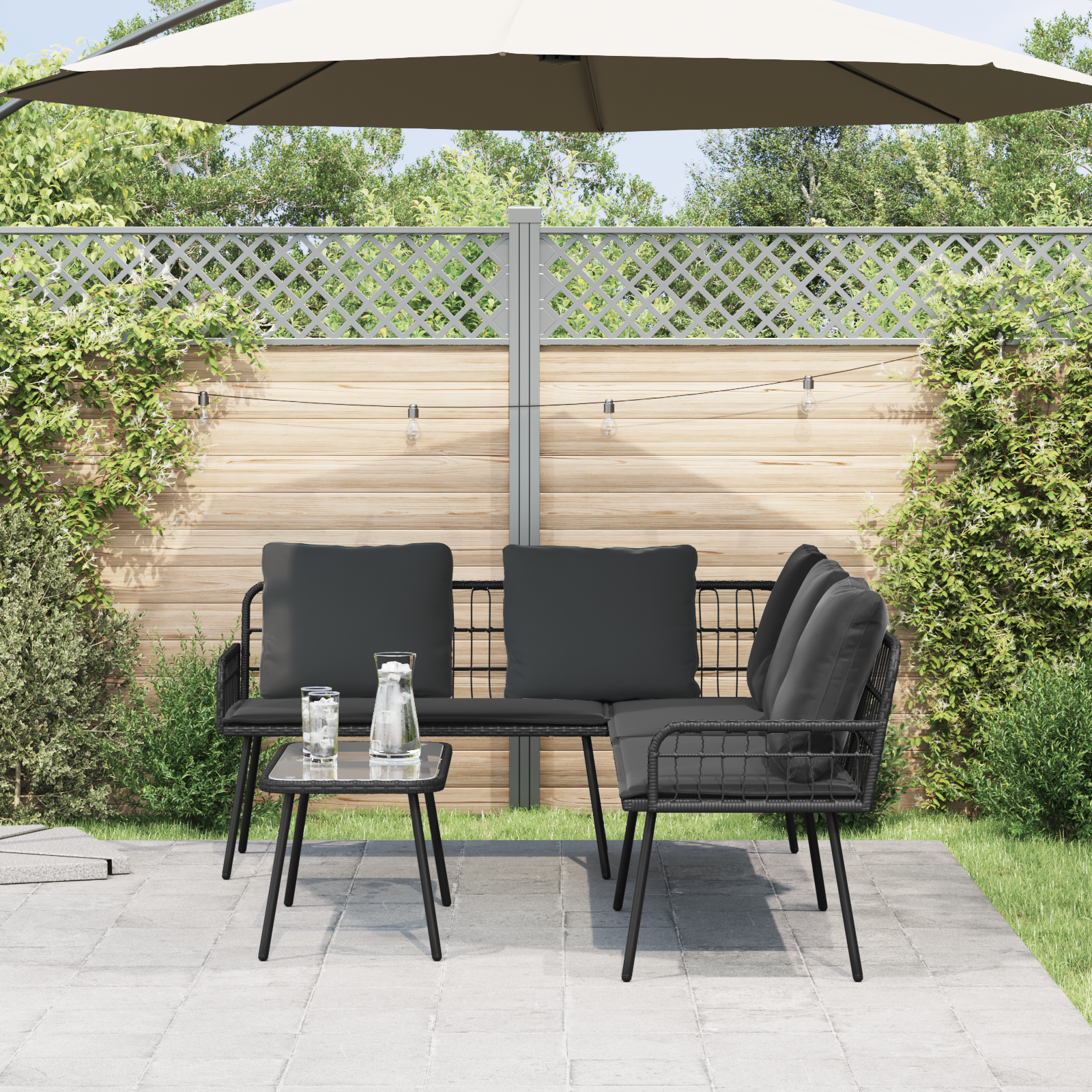 2 Piece Garden Sofa Set with Cushions Black Poly Rattan - Image 4