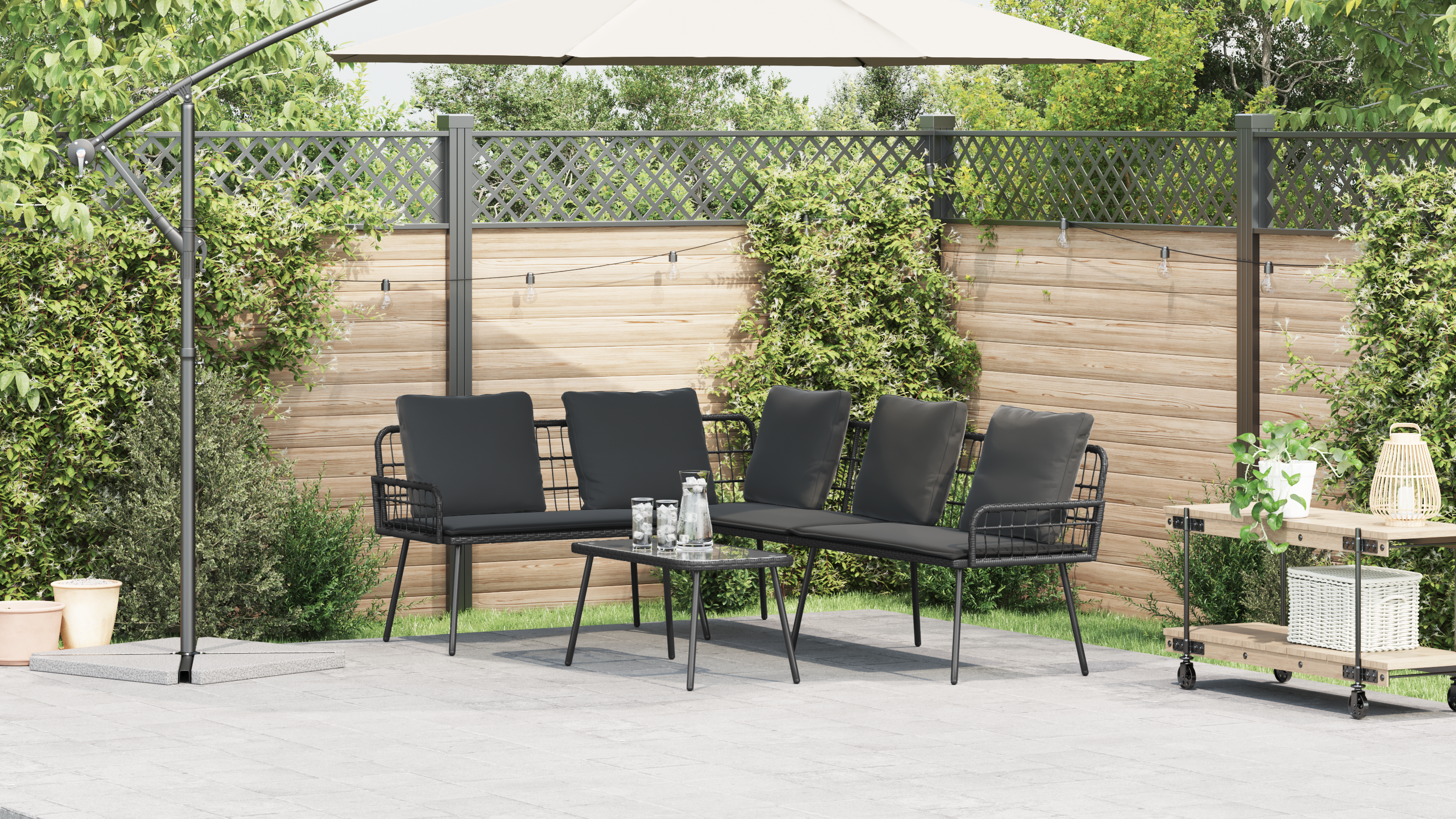 2 Piece Garden Sofa Set with Cushions Black Poly Rattan - Image 5
