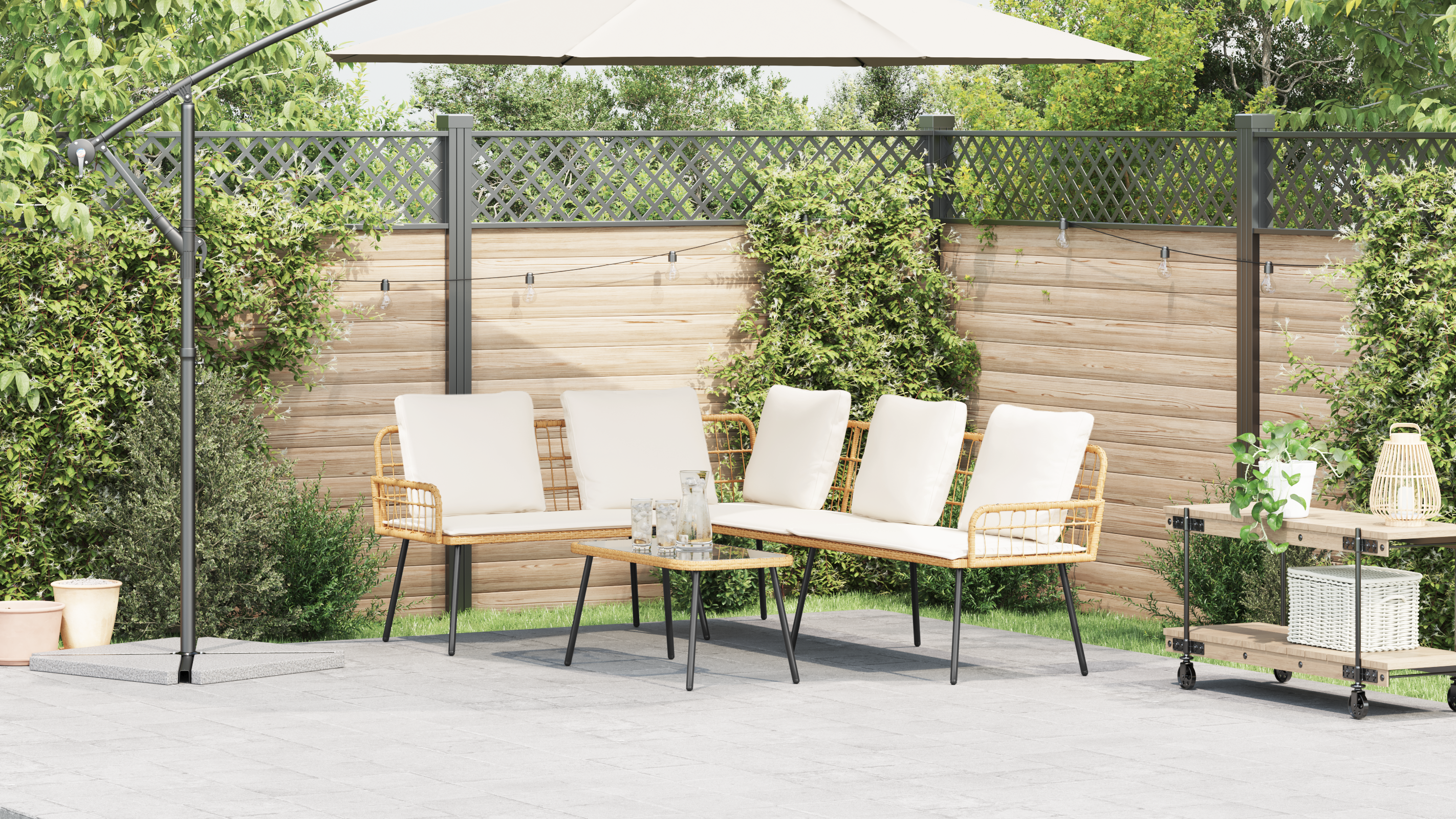 2 Piece Garden Sofa Set with Cushions Natural Poly Rattan - Image 5