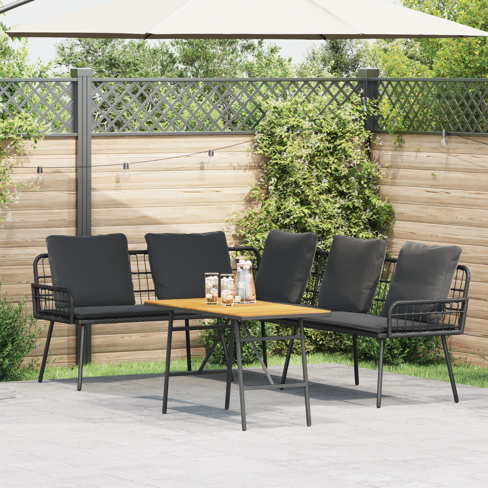 2 Piece Garden Sofa Set with Cushions Black Poly Rattan