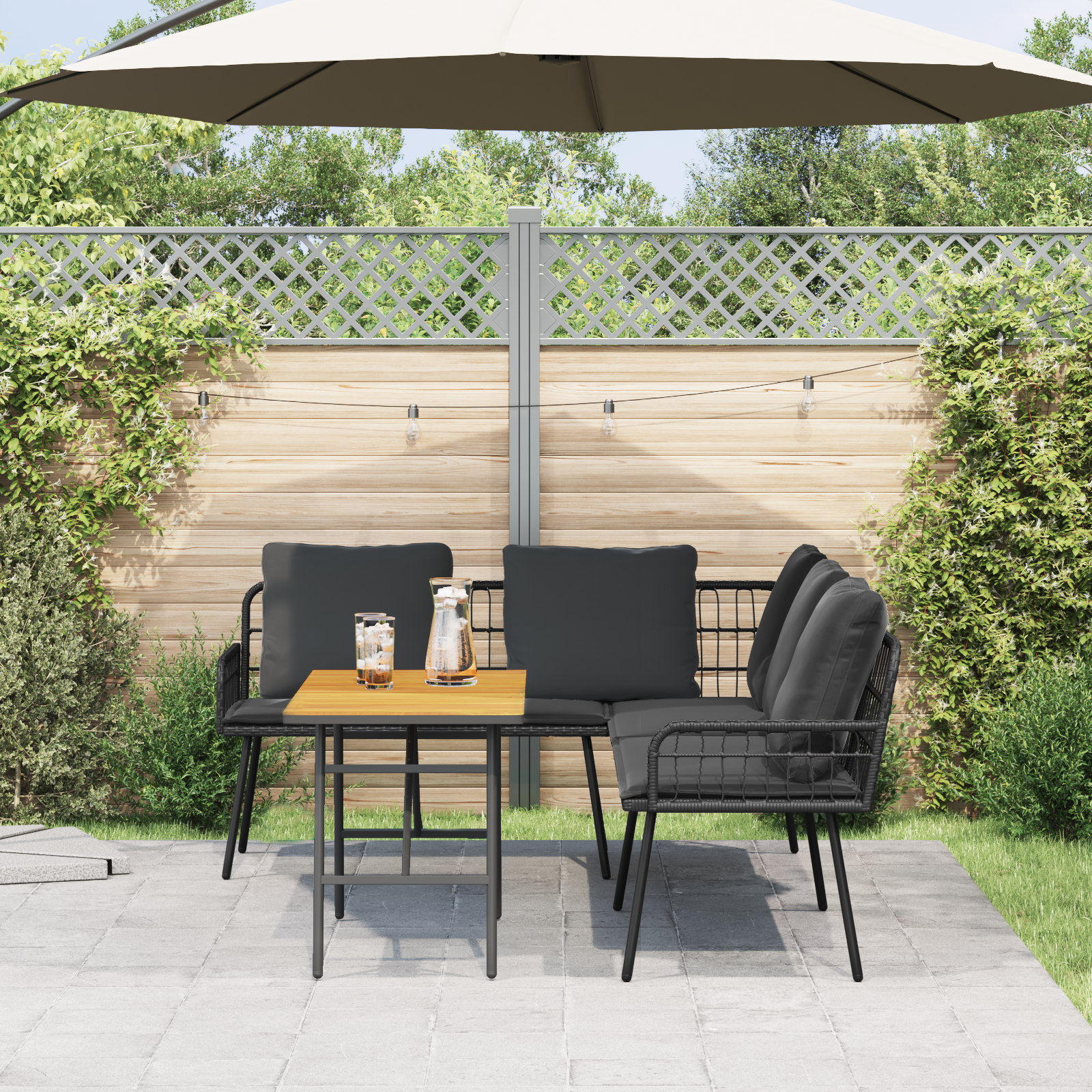 2 Piece Garden Sofa Set with Cushions Black Poly Rattan - Image 4