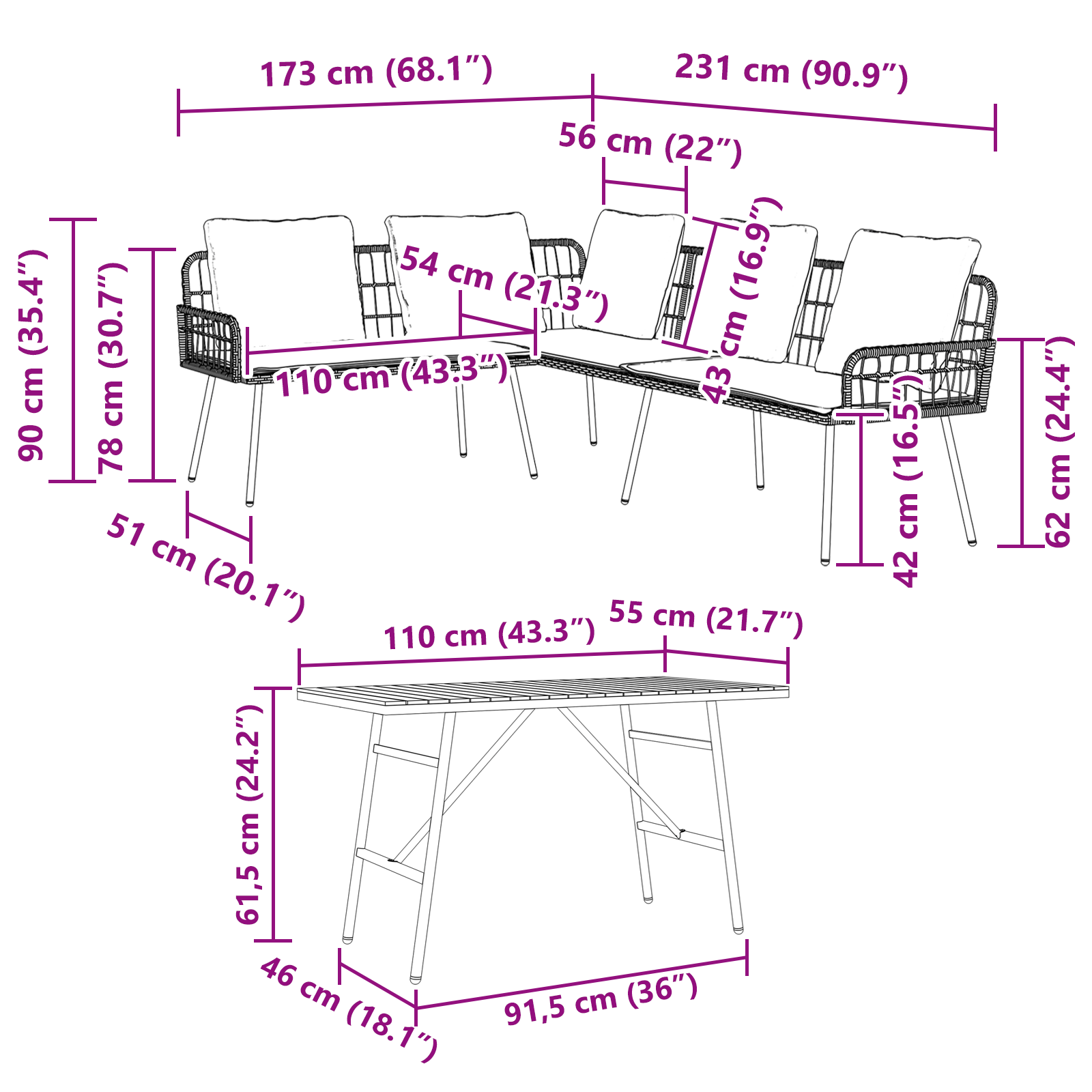 2 Piece Garden Sofa Set with Cushions Black Poly Rattan - Image 10