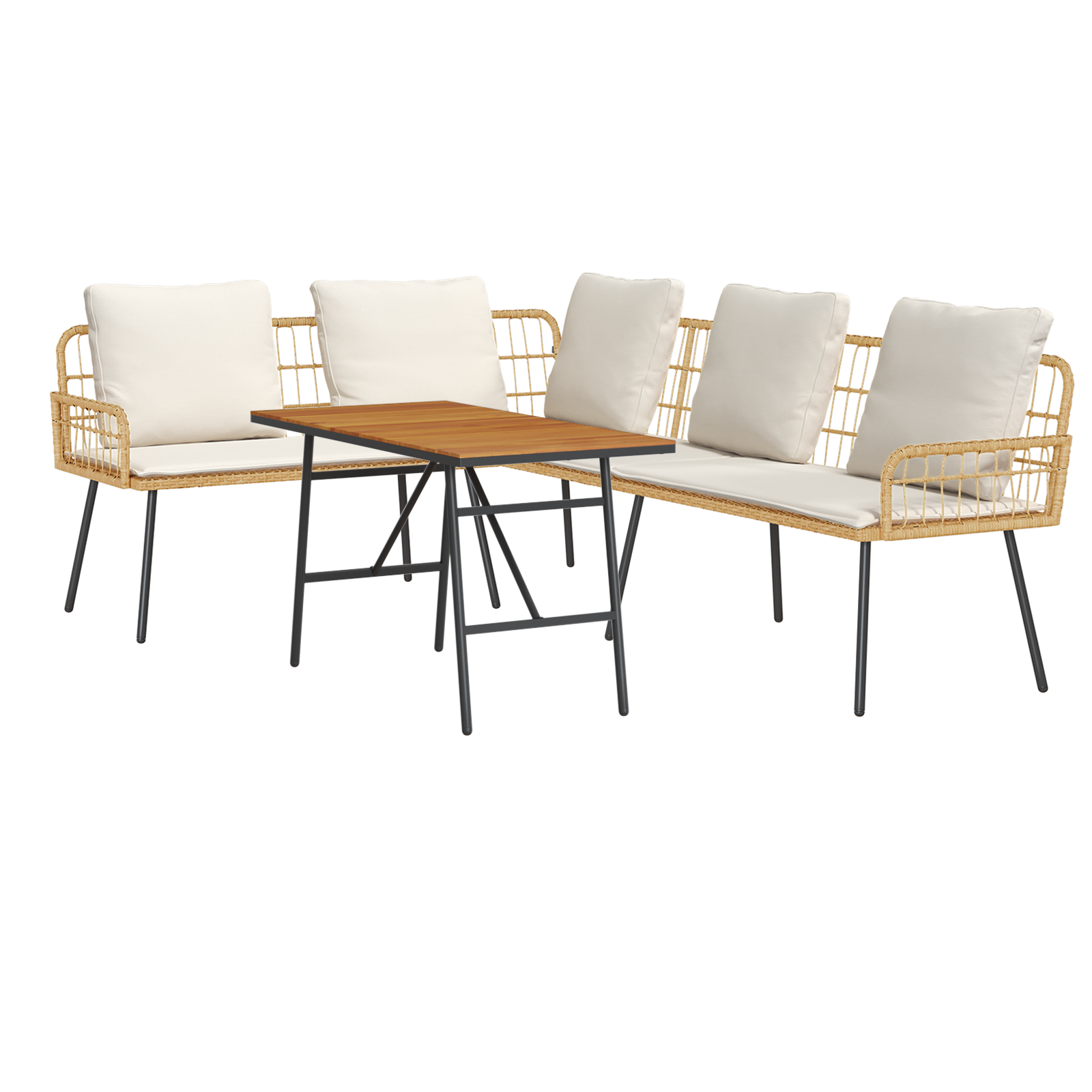 2 Piece Garden Sofa Set with Cushions Natural Poly Rattan - Image 2