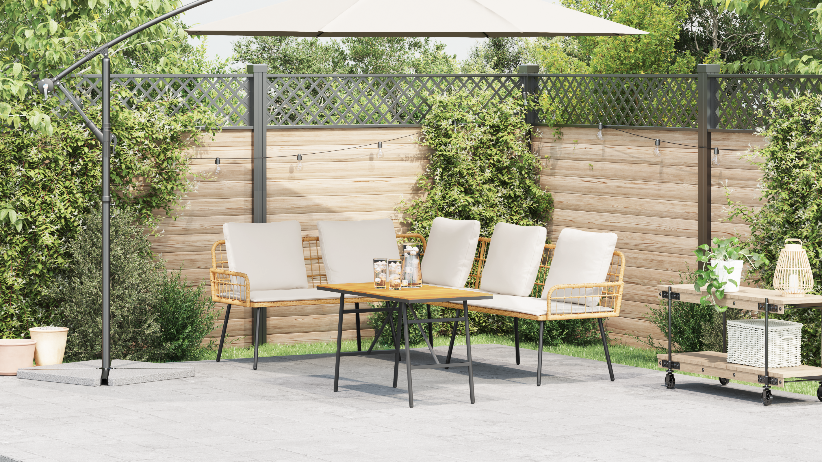 2 Piece Garden Sofa Set with Cushions Natural Poly Rattan - Image 5