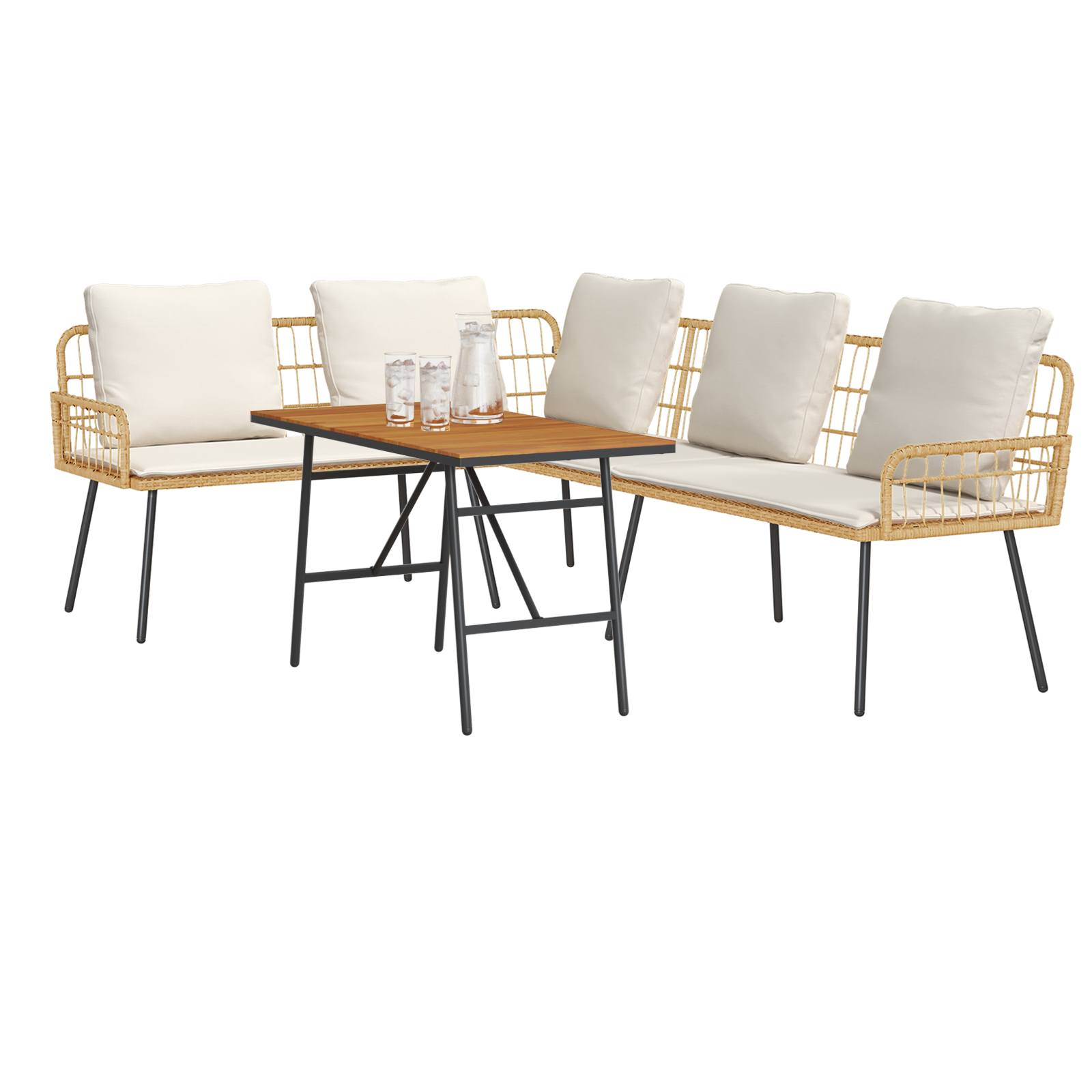 2 Piece Garden Sofa Set with Cushions Natural Poly Rattan - Image 3