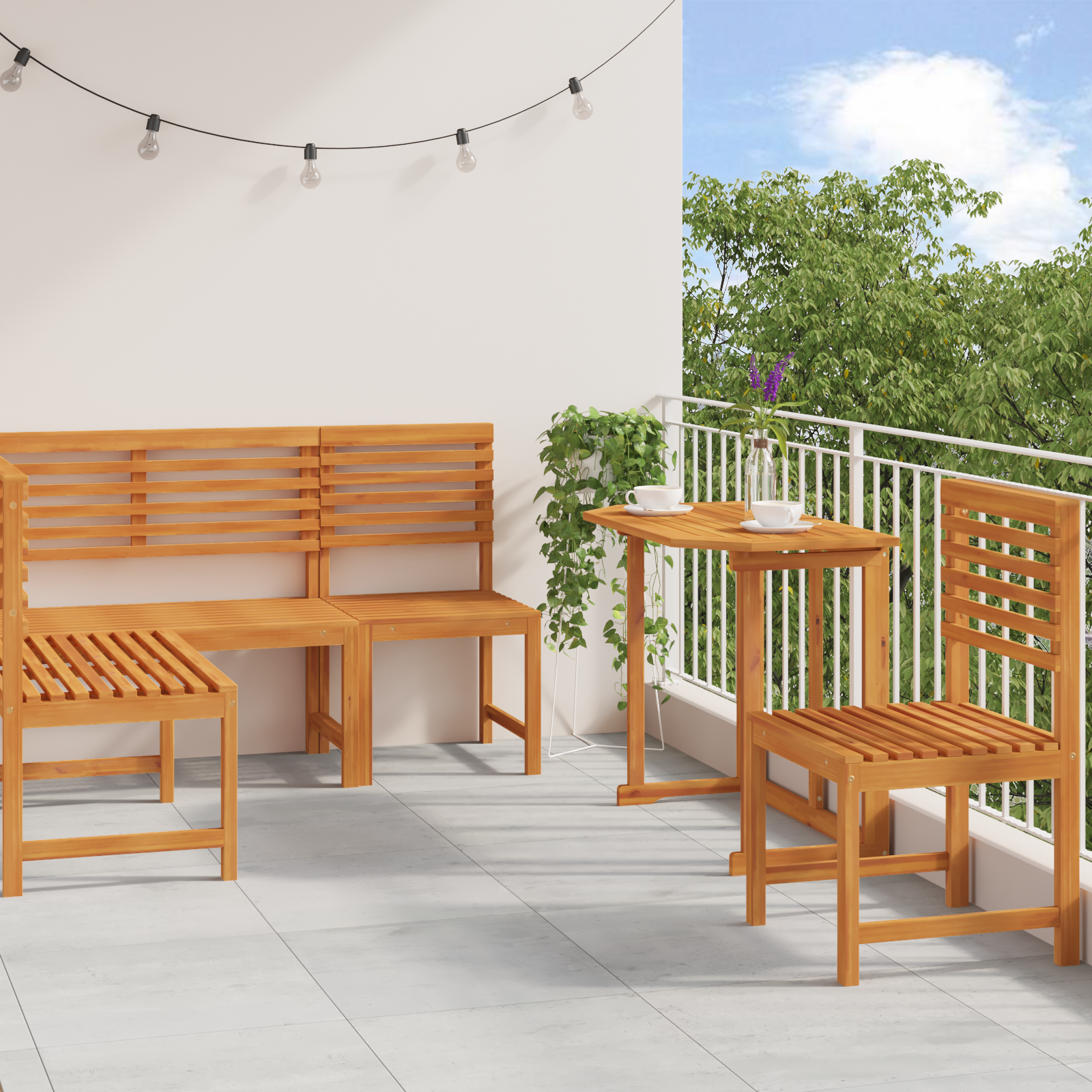 4-Piece Garden Dining Set - Made of Solid Acacia Wood