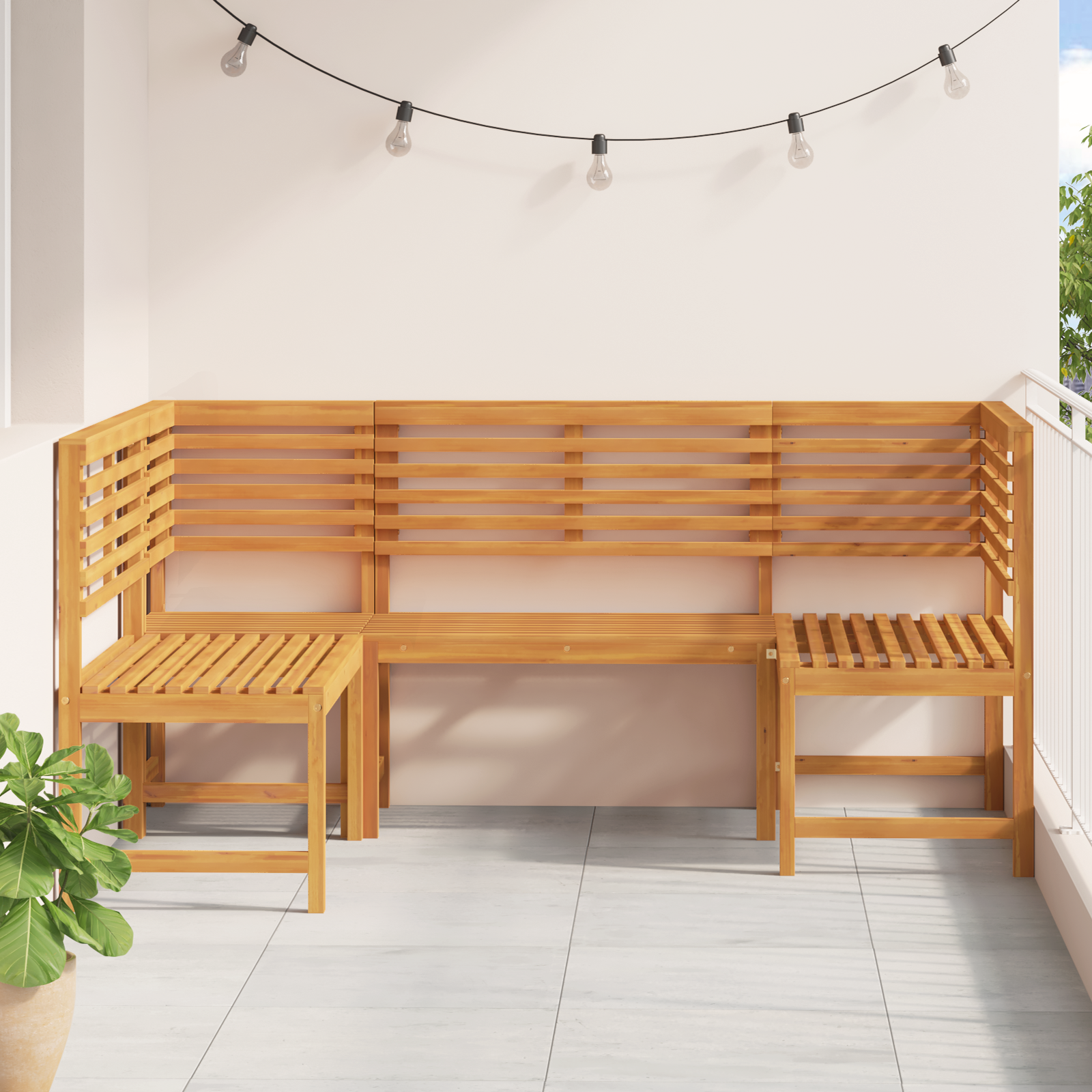 3-Piece Garden Bench Set - Solid Acacia Wood - Image 3