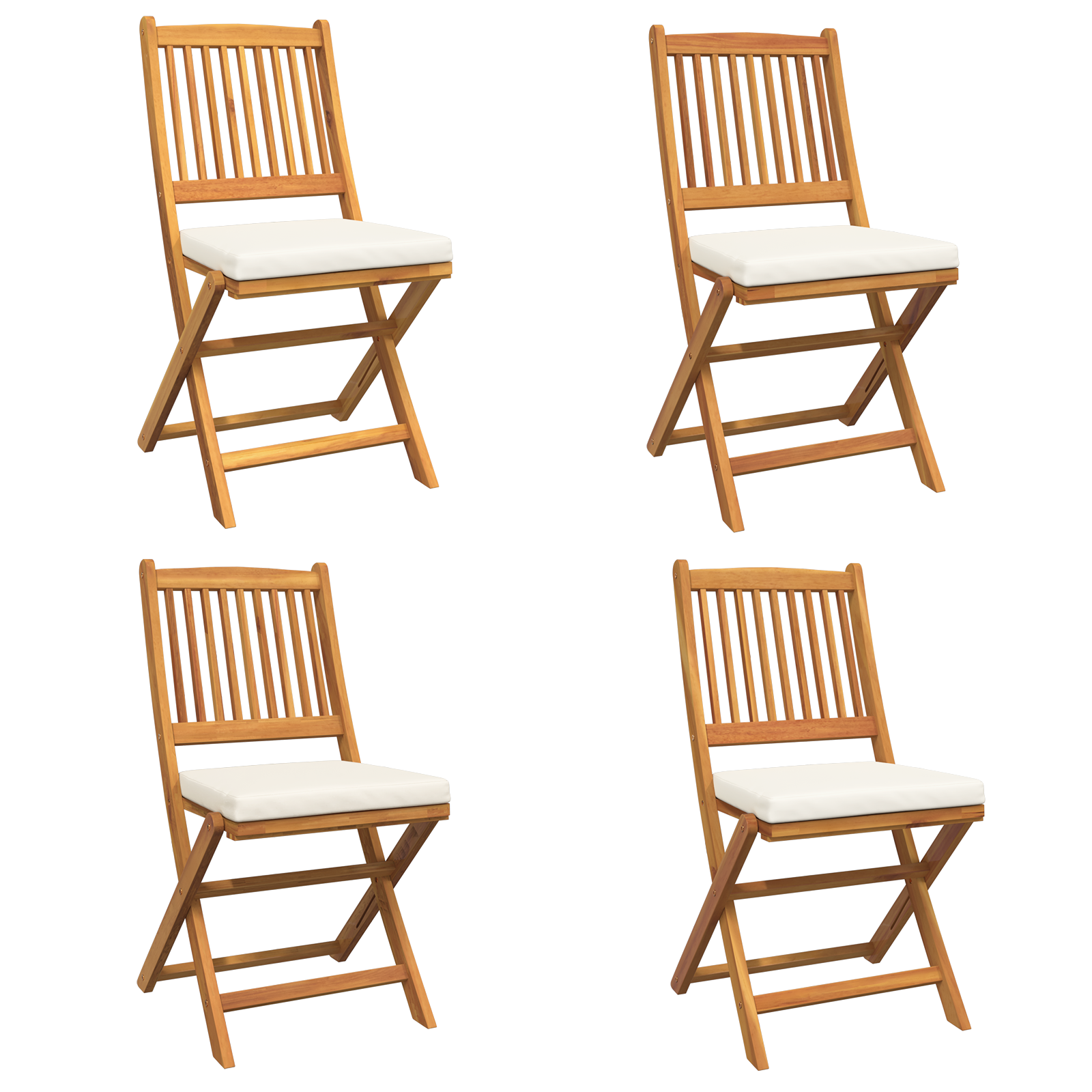 Folding Garden Chairs with White Cushion 4pcs Solid Acacia Wood - Image 2