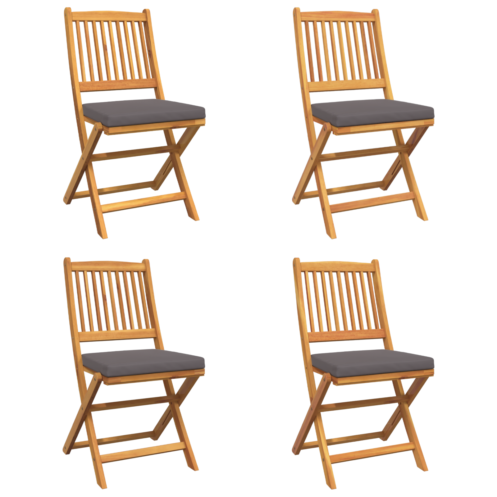 Folding Garden Chairs with Grey Cushion 4pcs Solid Acacia Wood - Image 2