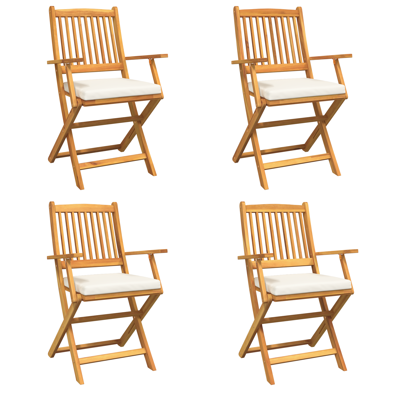 Folding Garden Chairs with White Cushion 4pcs Solid Acacia Wood - Image 2