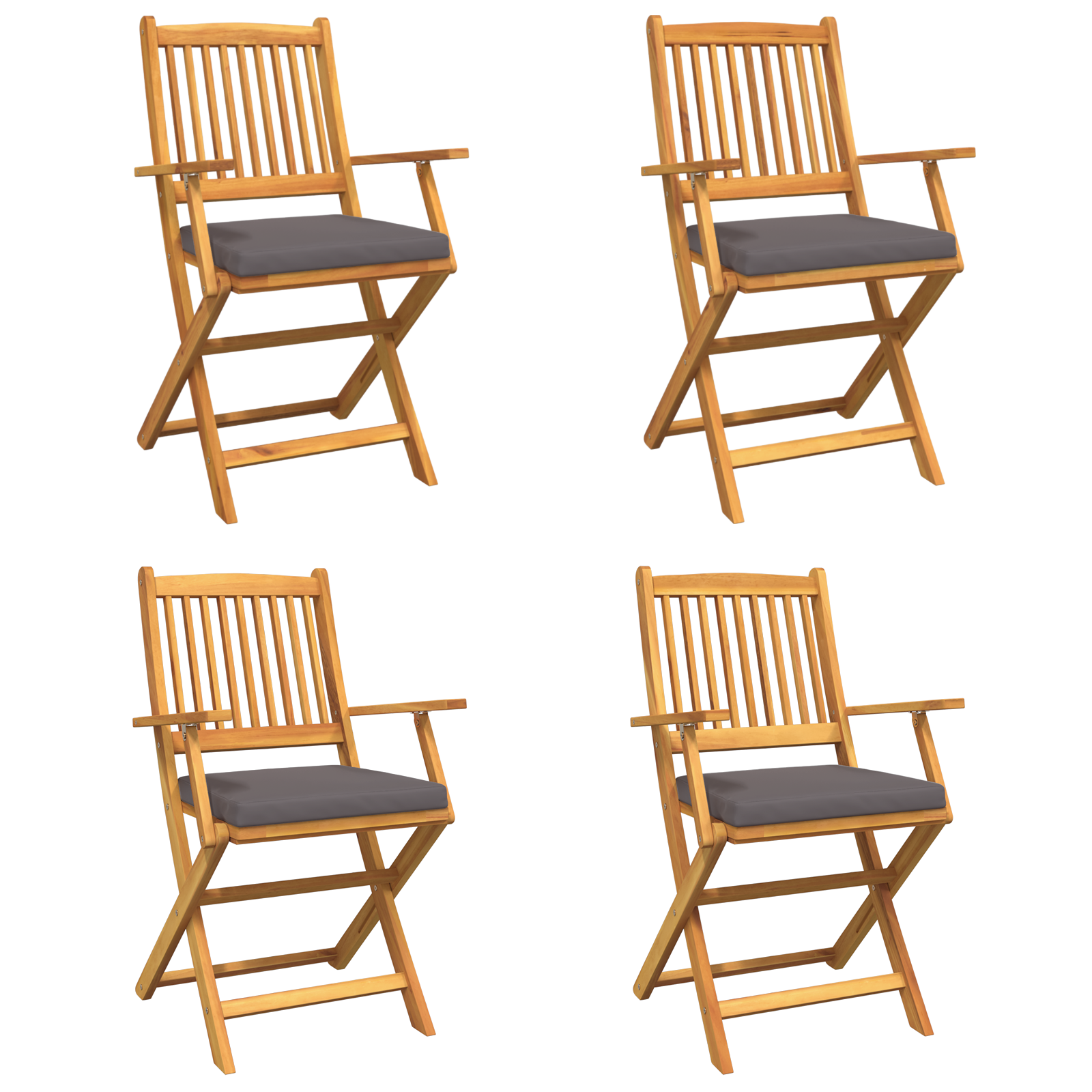 Folding Garden Chairs with Grey Cushion 4pcs Solid Acacia Wood - Image 2
