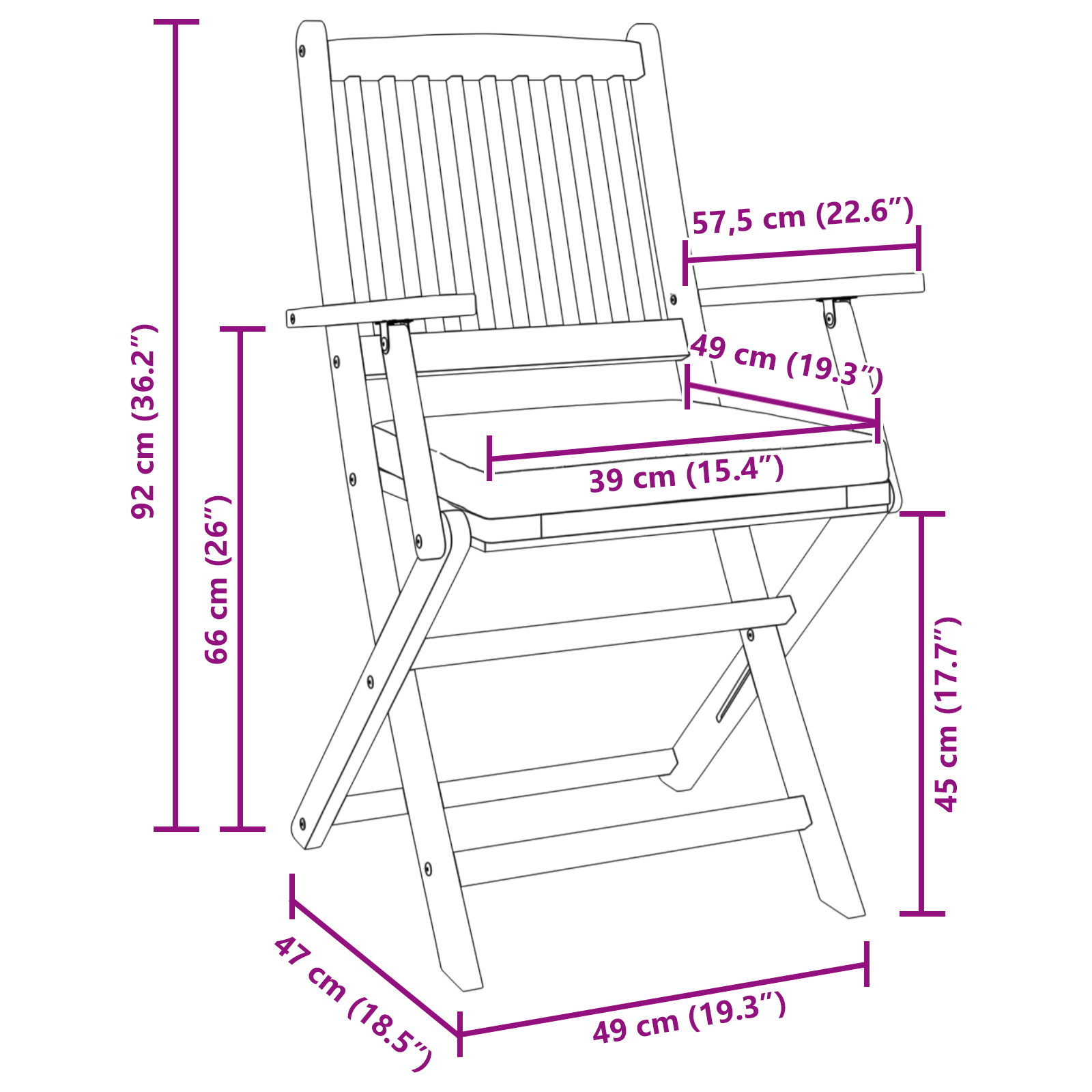 Folding Garden Chairs with White Cushion 6pcs Solid Acacia Wood - Image 11