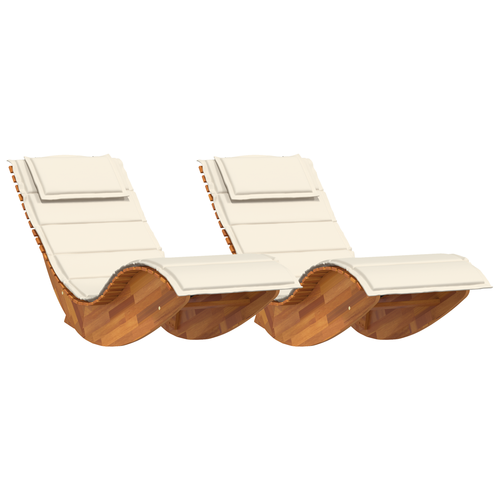 Sun Lounger Set of 2 Cream, Natural Wood - Image 2