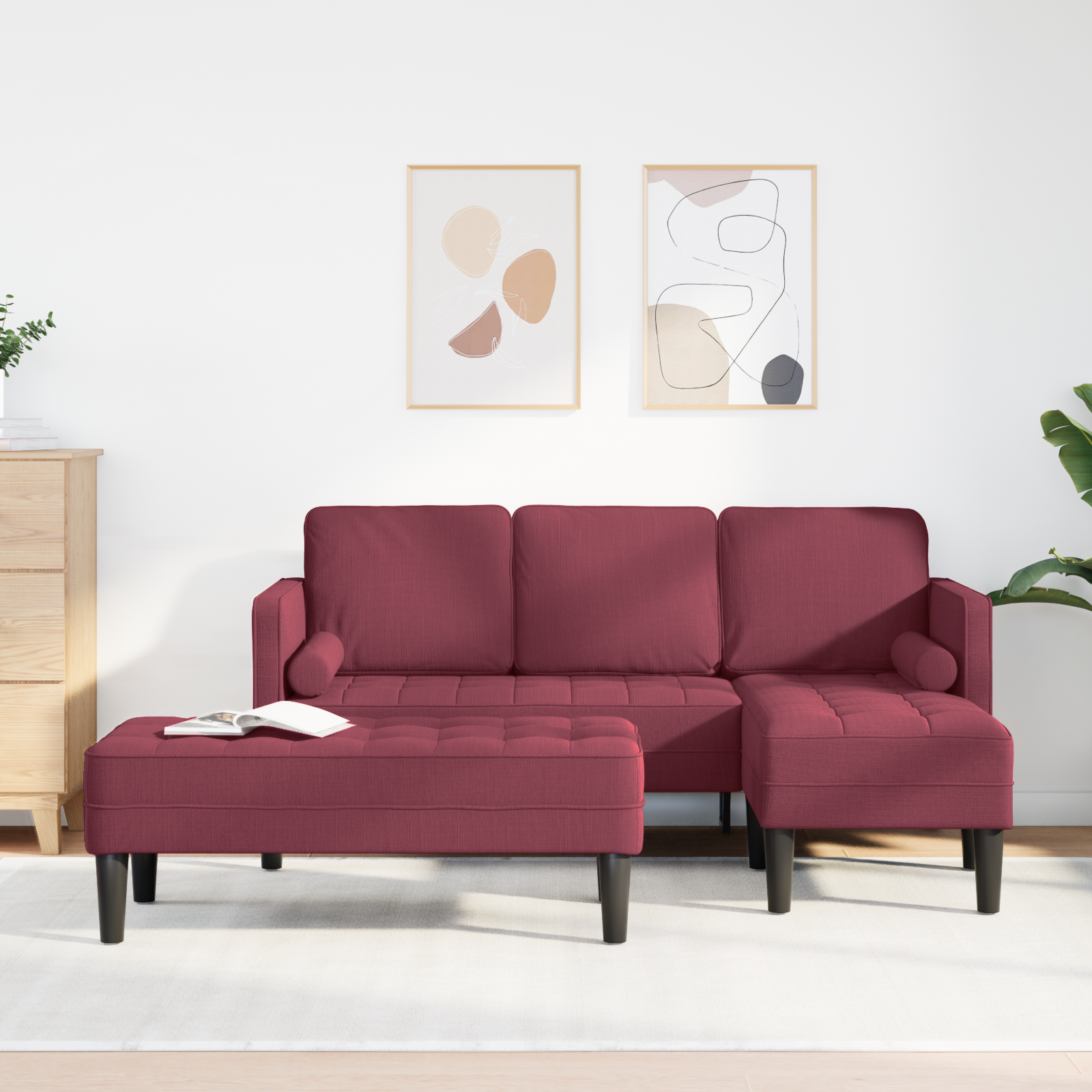 2 Piece Sofa Set with Cushions in Wine Red Fabric