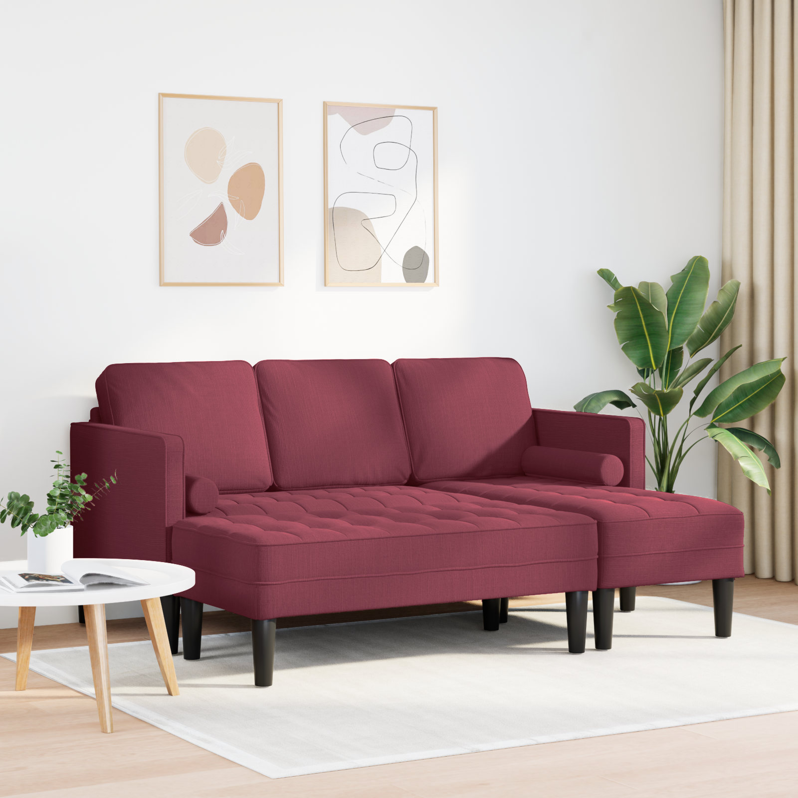 2 Piece Sofa Set with Cushions in Wine Red Fabric - Image 3