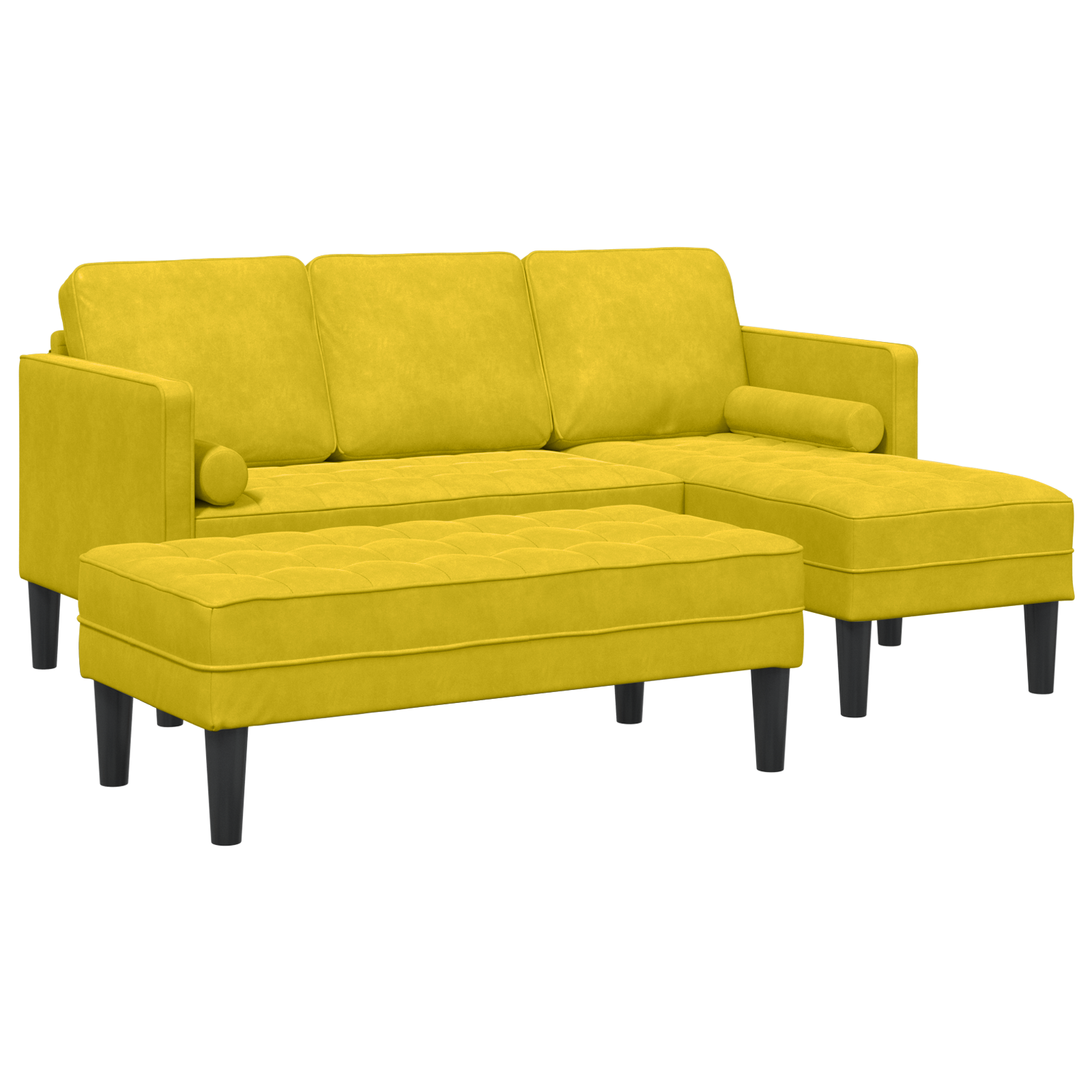 Garden Sofa with Bench and Cushions L-Shaped Yellow Velvet - Image 2