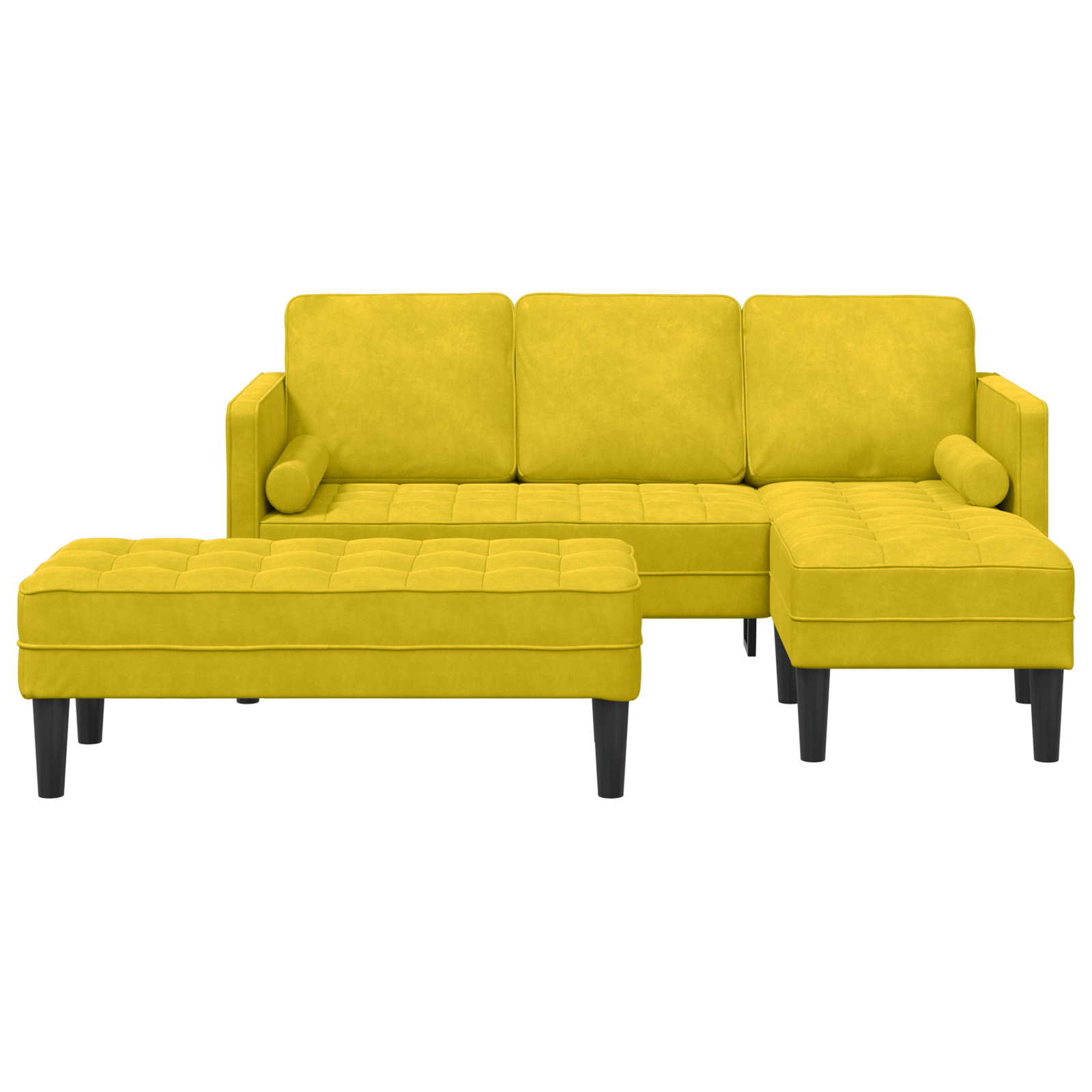 Garden Sofa with Bench and Cushions L-Shaped Yellow Velvet - Image 4