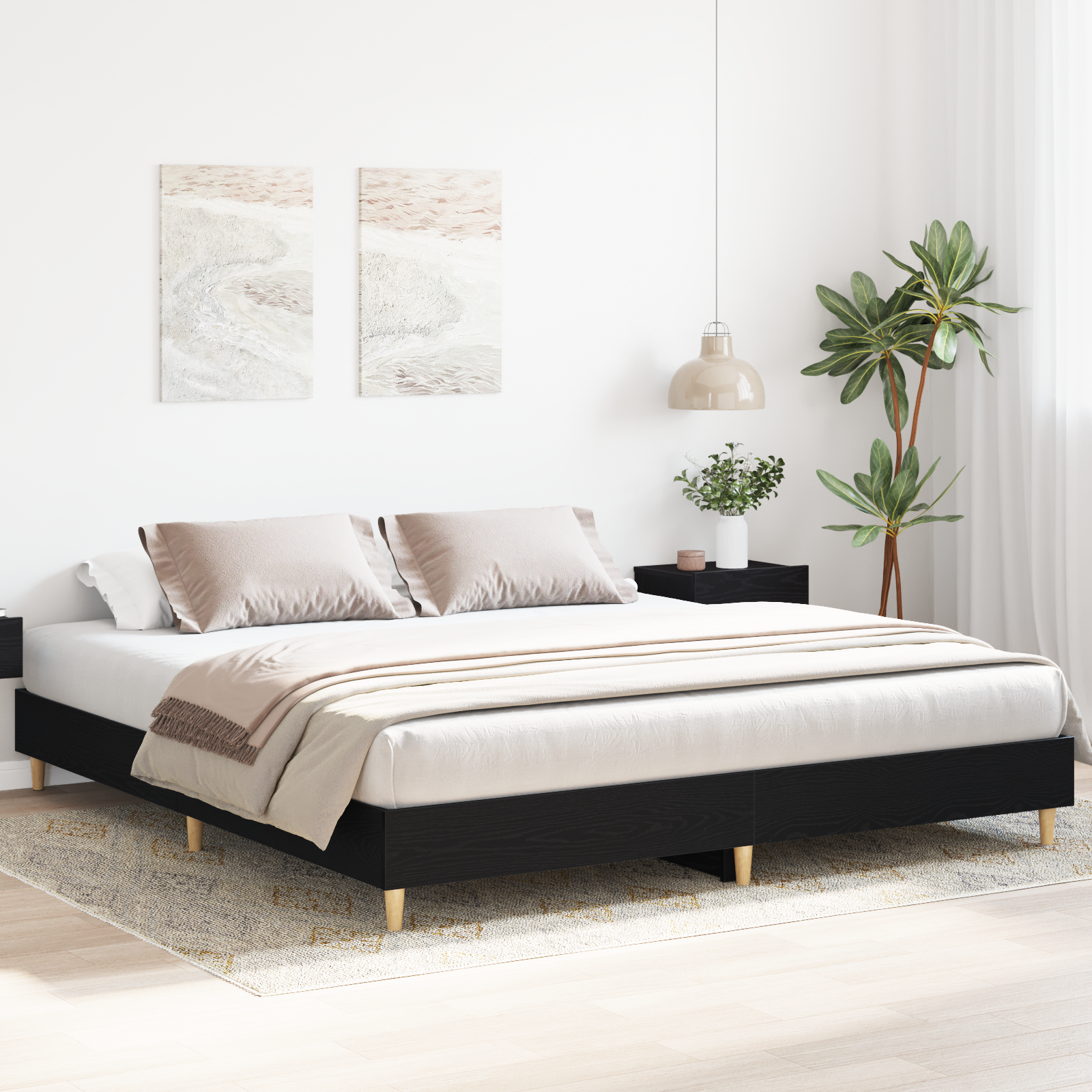 Bed Frame Black Oak 200x200 cm Engineered Wood - Image 4