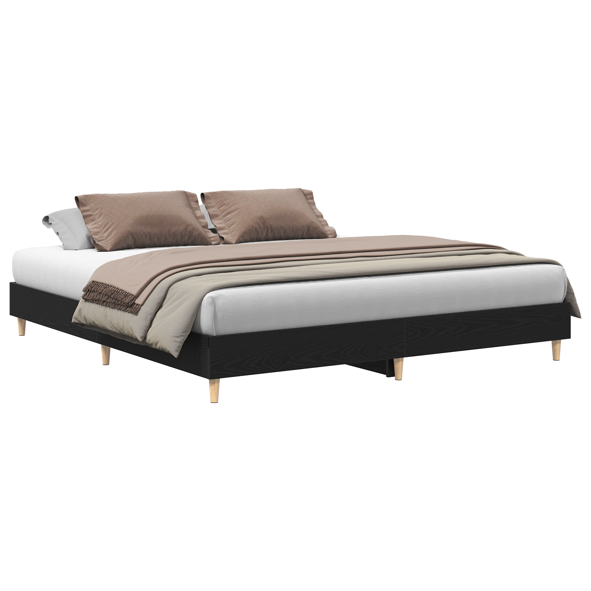 Bed Frame Black Oak 180x200 cm Engineered Wood - Image 2
