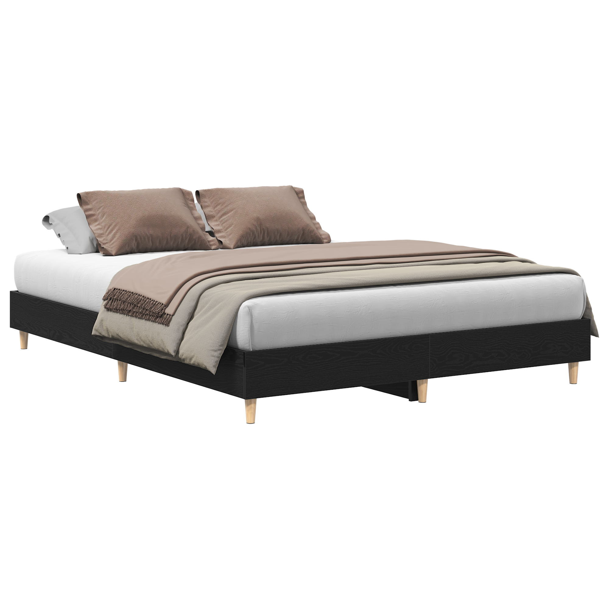 Bed Frame Black Oak 140x200 cm Engineered Wood - Image 2