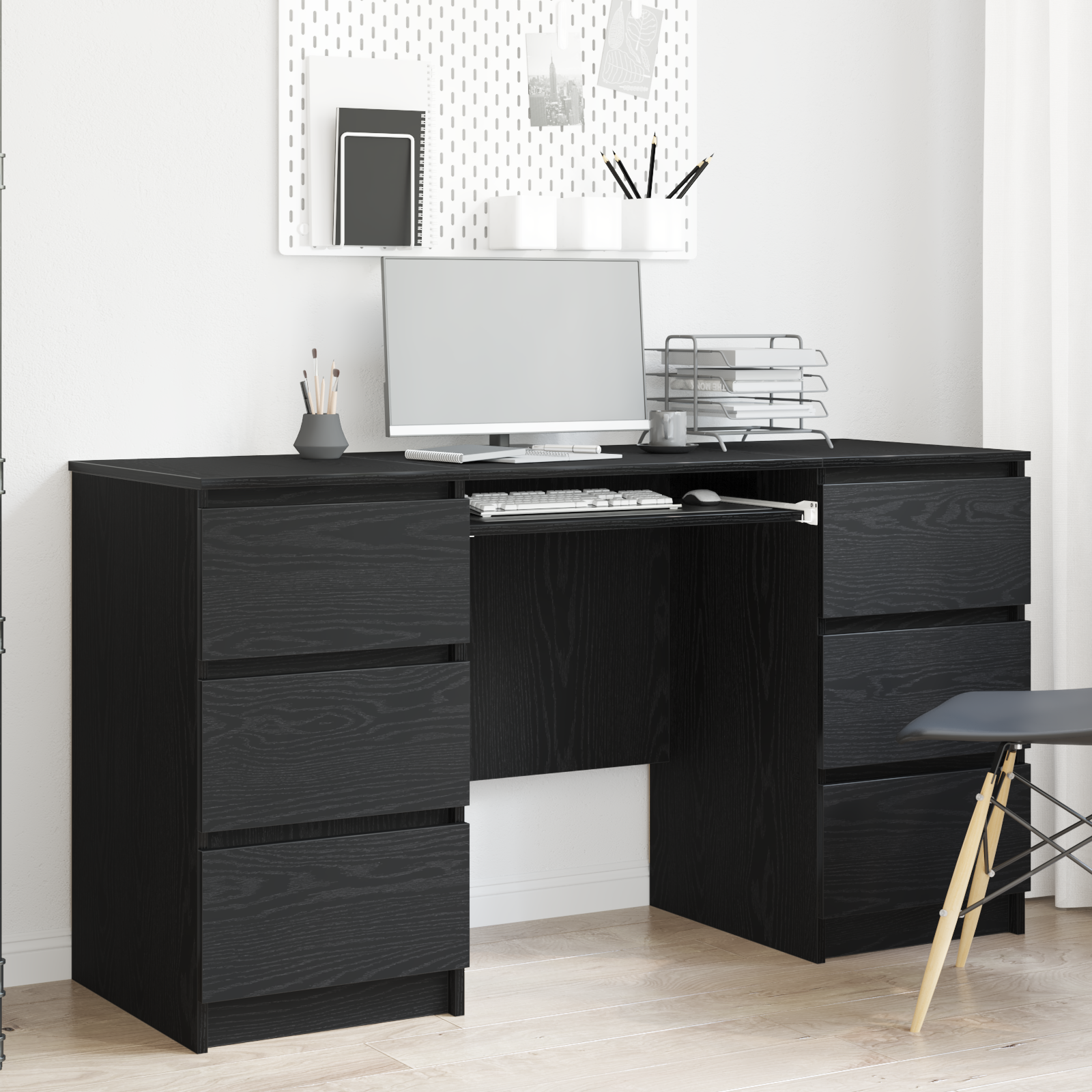 Desks 2 pcs Black Oak 140x50x76 cm Engineered Wood