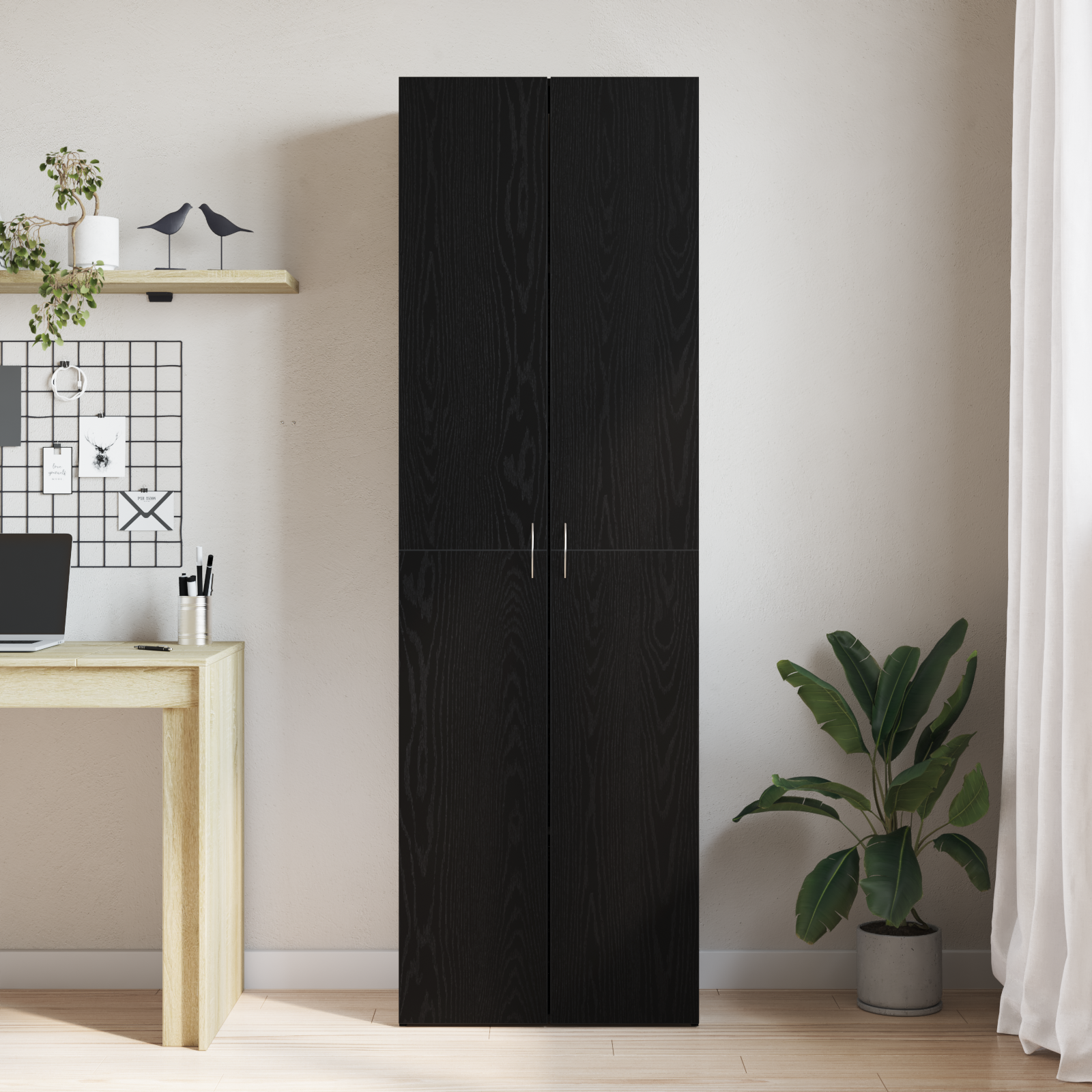 Black Oak Office Cabinet 60x32x190 cm Made from Engineered Wood - Image 4