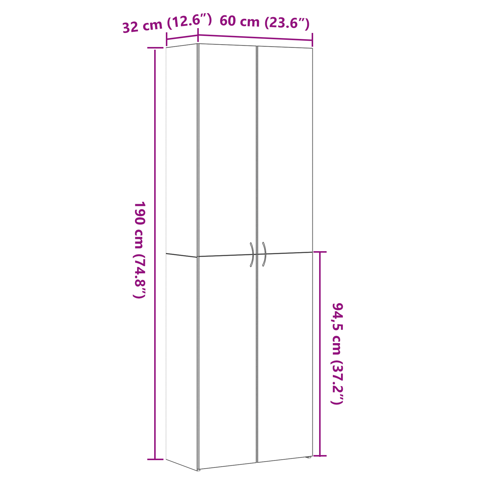 Black Oak Office Cabinet 60x32x190 cm Made from Engineered Wood - Image 10