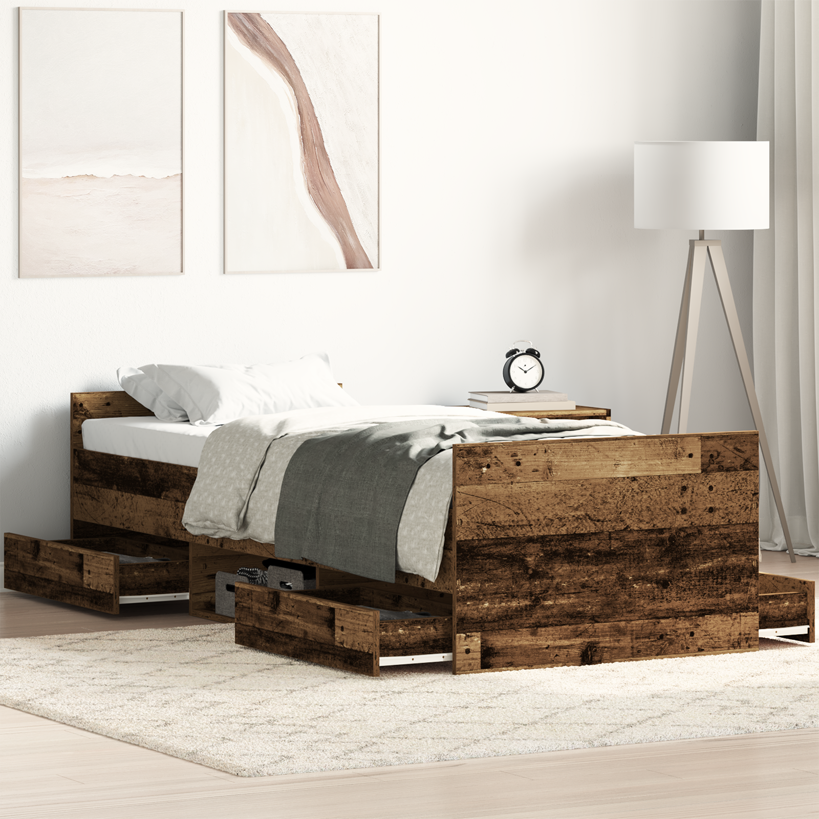 Bed Frame without Mattress Old Wood 75x190 cm Engineered Wood