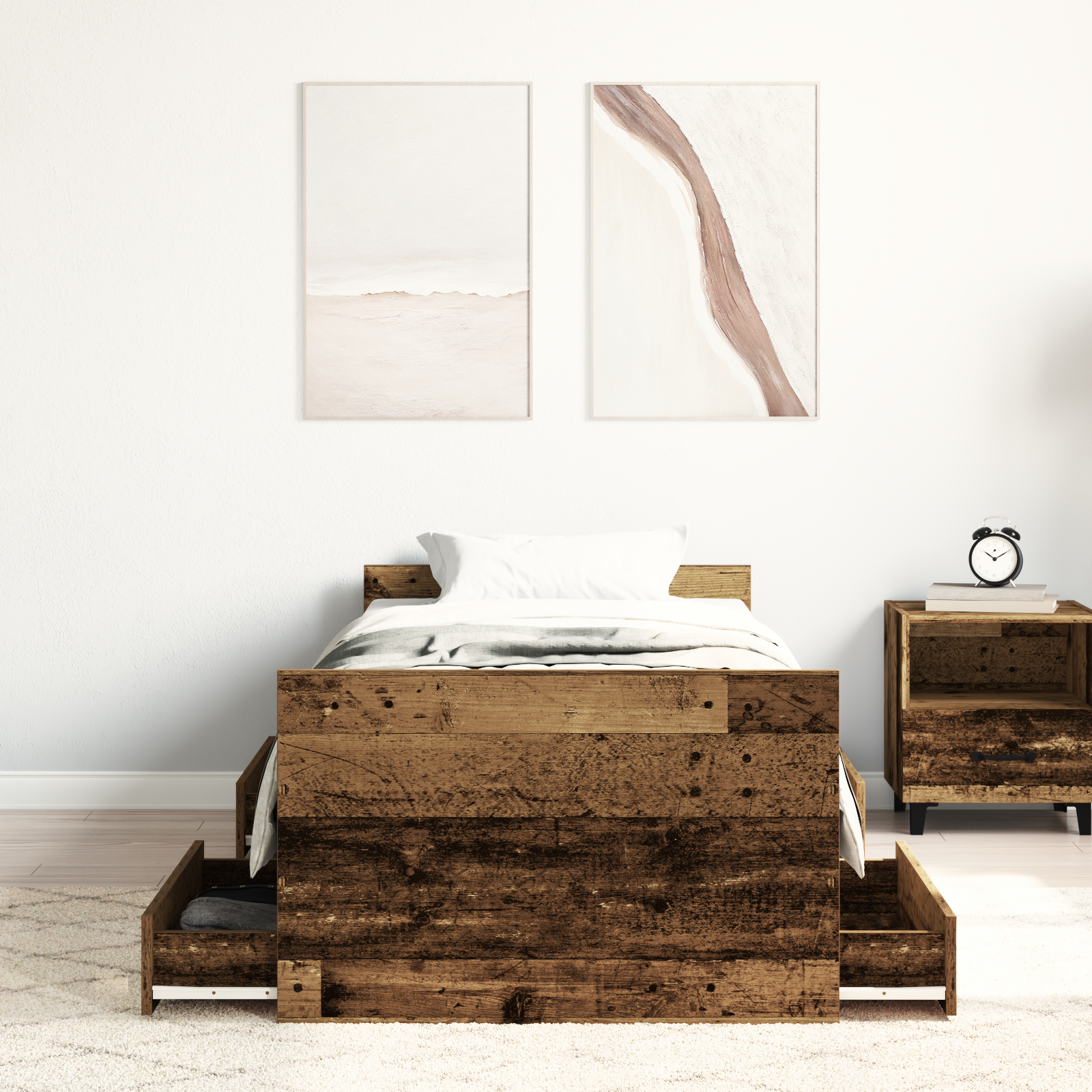 Bed Frame without Mattress Old Wood 75x190 cm Engineered Wood - Image 4