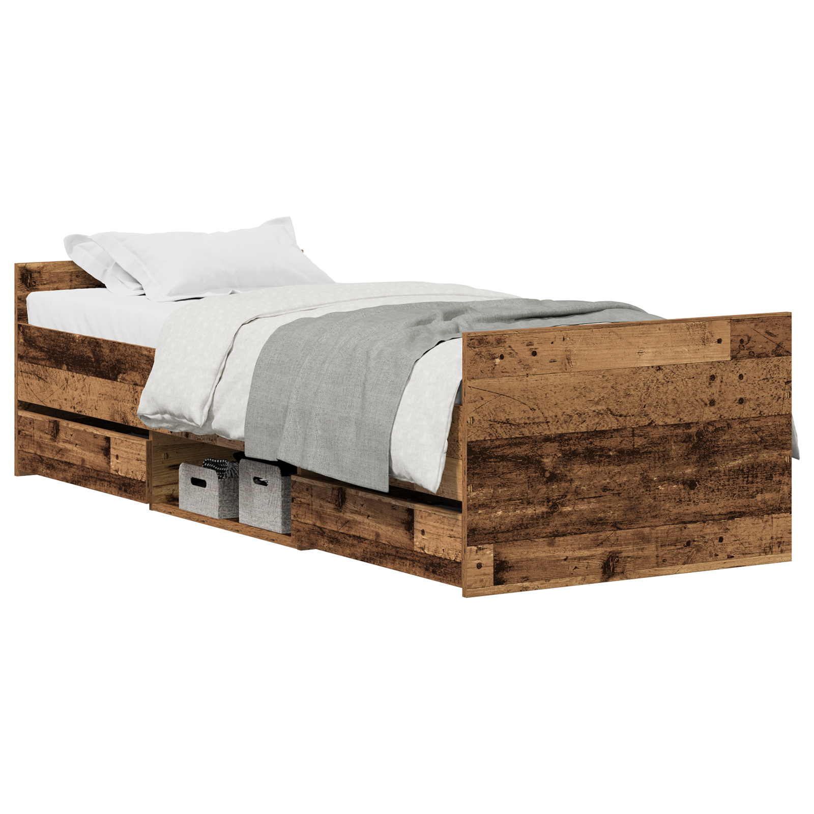 Bed Frame without Mattress Old Wood 75x190 cm Engineered Wood - Image 2