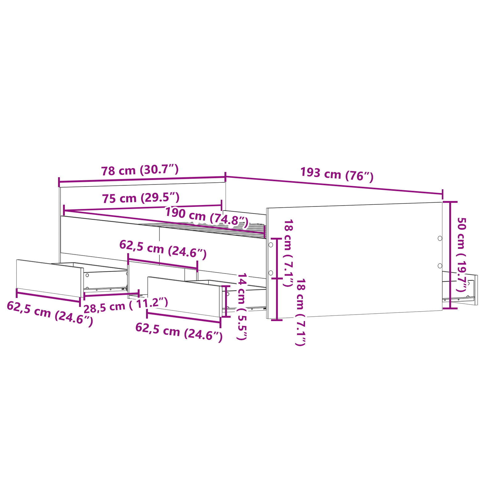 Bed Frame without Mattress Black Oak 75x190 cm Engineered Wood - Image 10