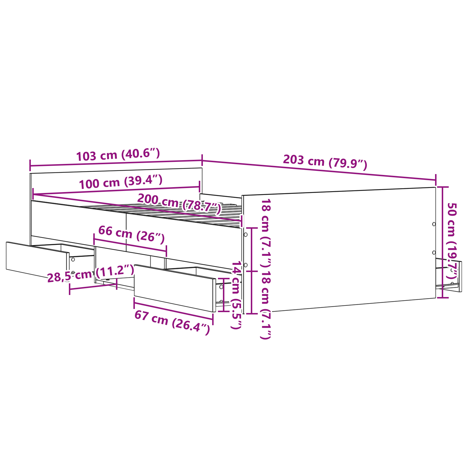 lovų rėmas be čiužinio Juodas ąžuolas 100x200 cm Inžinerinė mediena - Image 10