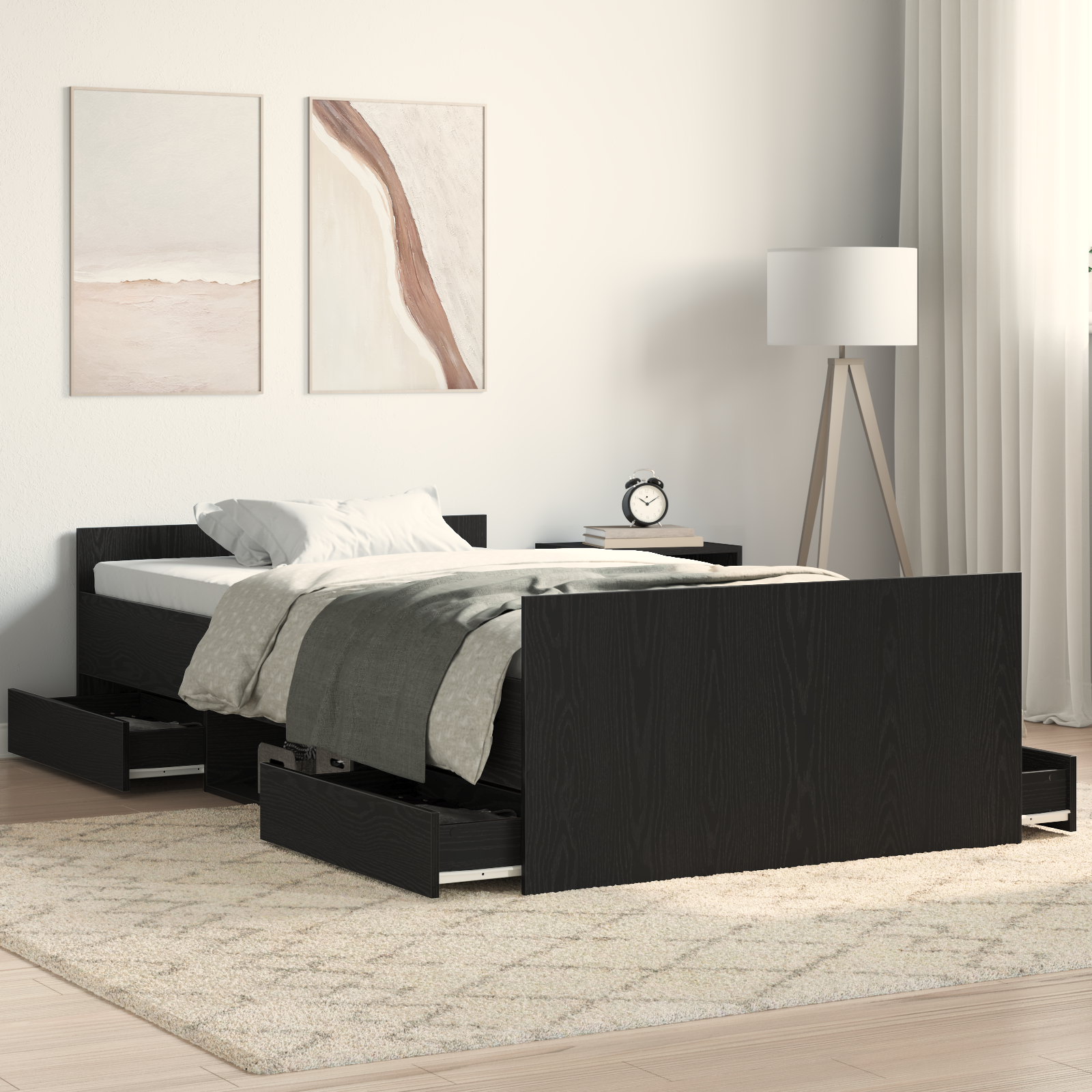 Bed Frame without Mattress Black Oak 90x190 cm Engineered Wood