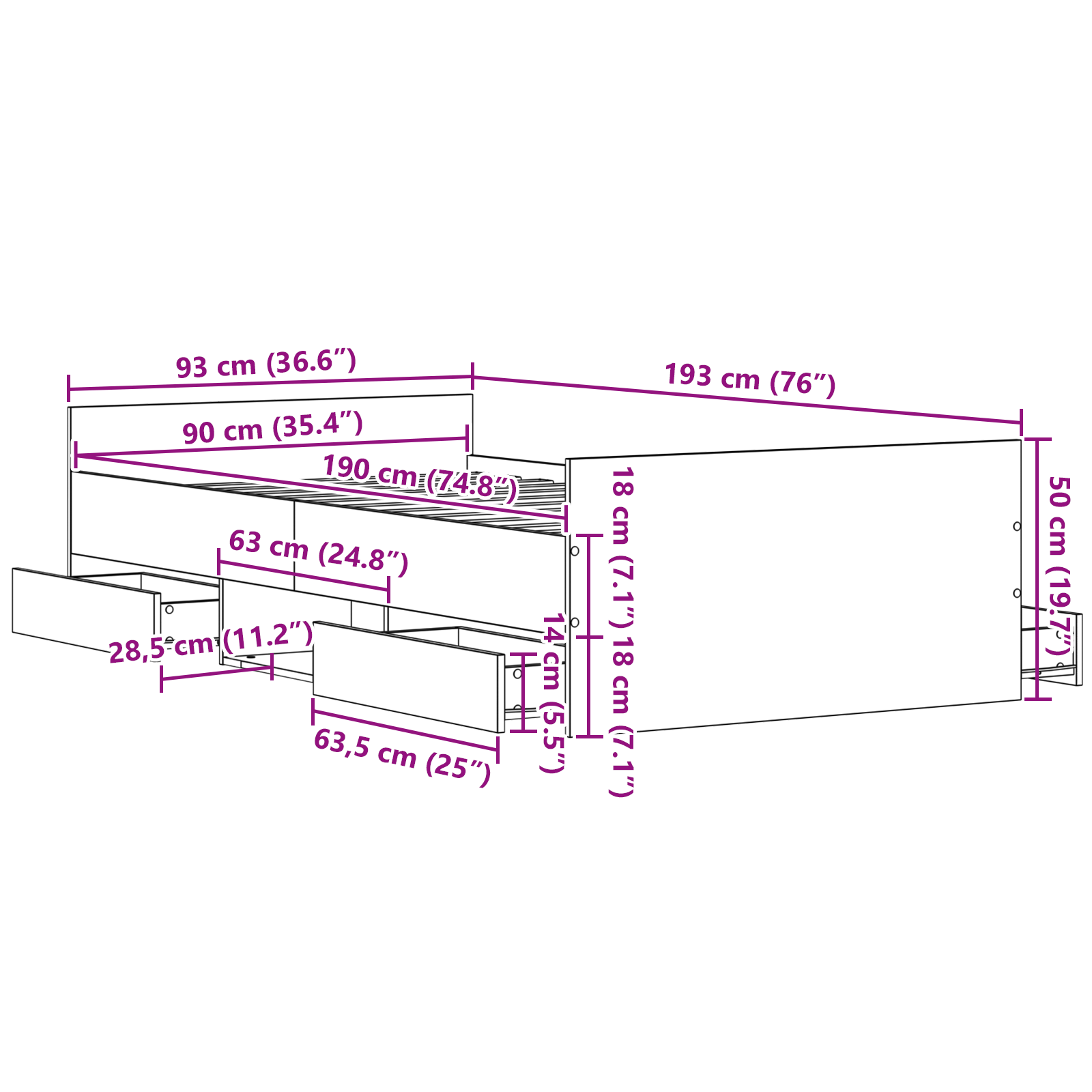 Bed Frame without Mattress Black Oak 90x190 cm Engineered Wood - Image 10