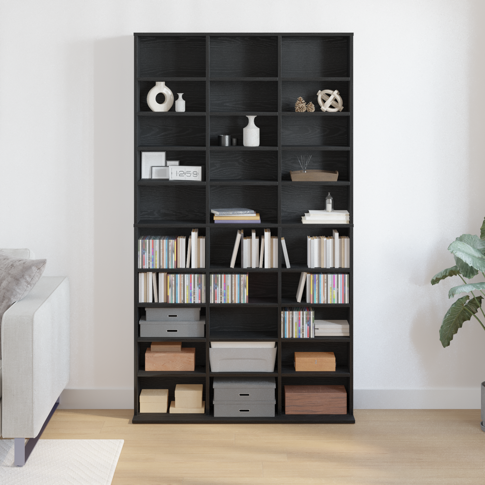 CD Cabinet Black oak Engineered wood 101 x 23 x 177.5 cm Shelving - Image 4