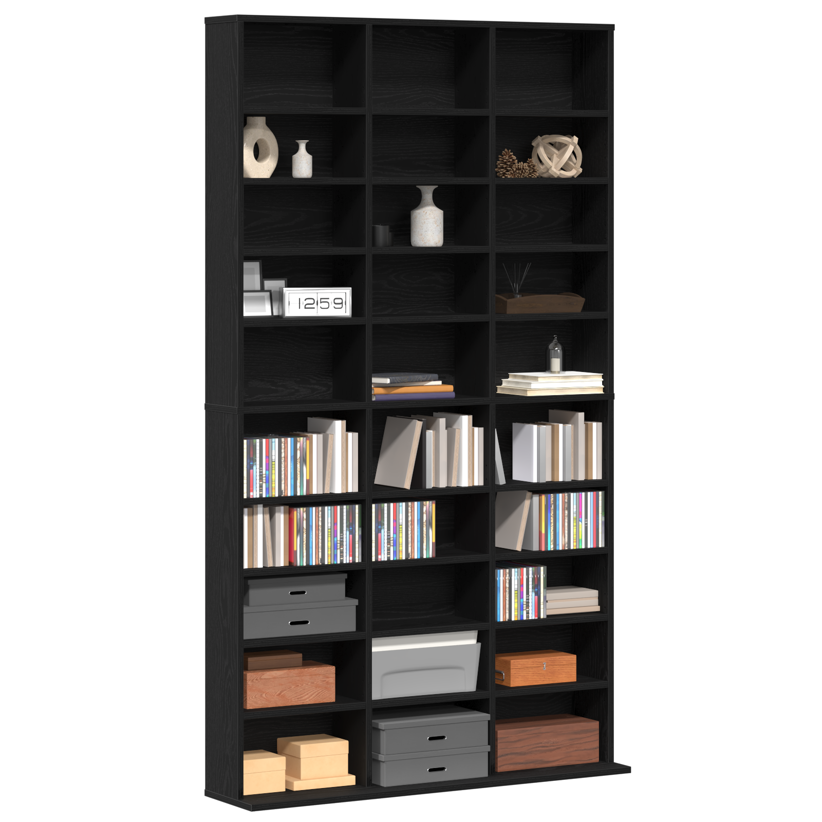 CD Cabinet Black oak Engineered wood 101 x 23 x 177.5 cm Shelving - Image 3